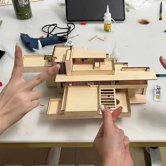 1/75 1/100 Fallingwater Villa 3D Wooden DIY Building Model Assembly Kits Set