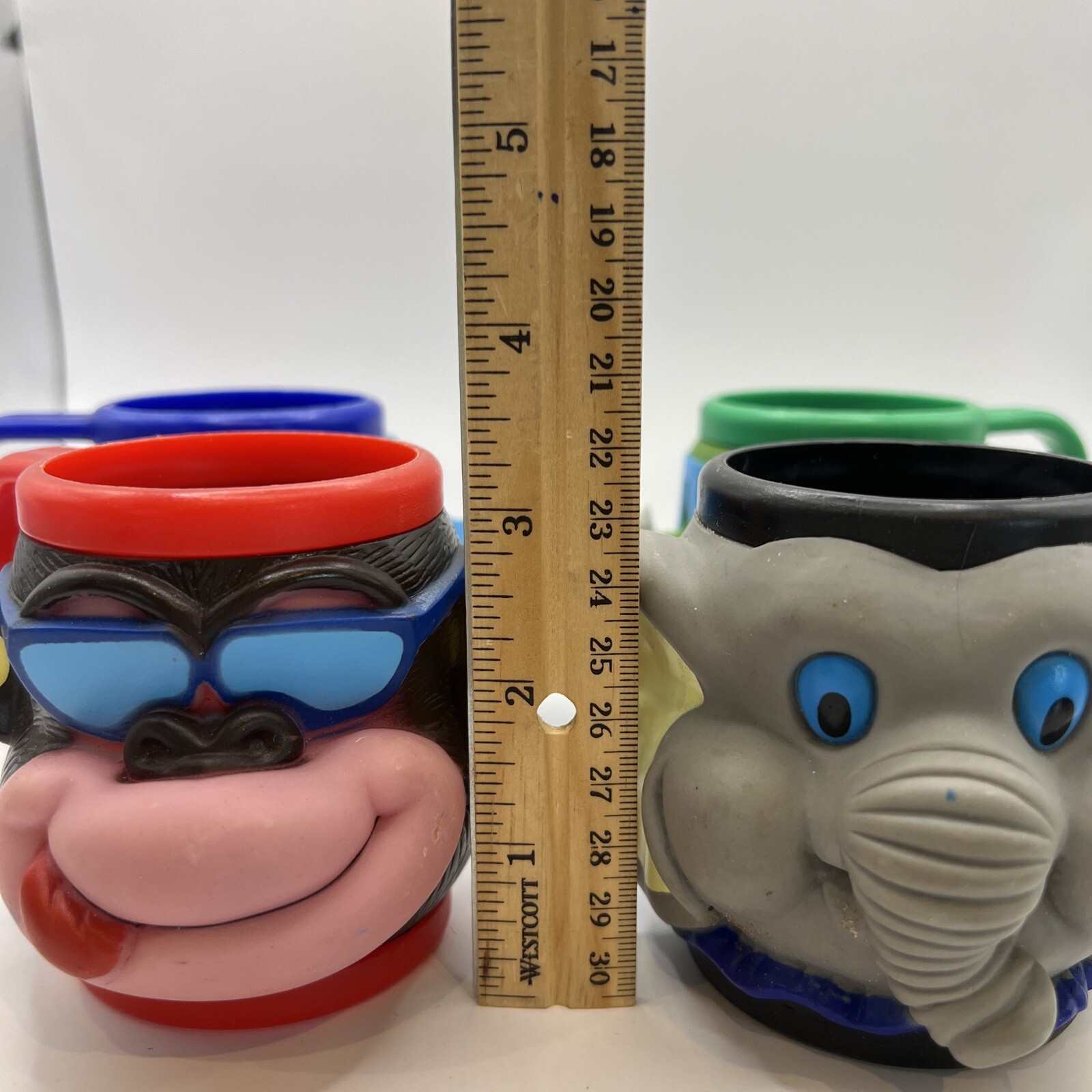 2003 Super Duper Publications Animal Set 4 Mugs Monkey Elephant Hippo Rhino