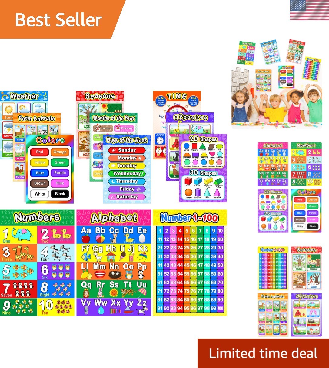 Durable 12 Educational Wall Posters for Preschoolers – Bright 16×11 Inch Designs