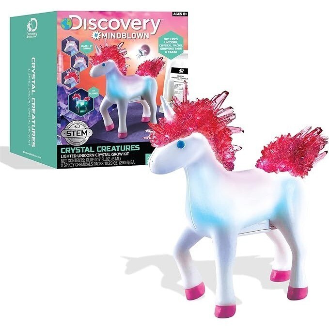 Discovery Crystal Creatures Light-Up Unicorn STEM Crystal Growing Kit, New