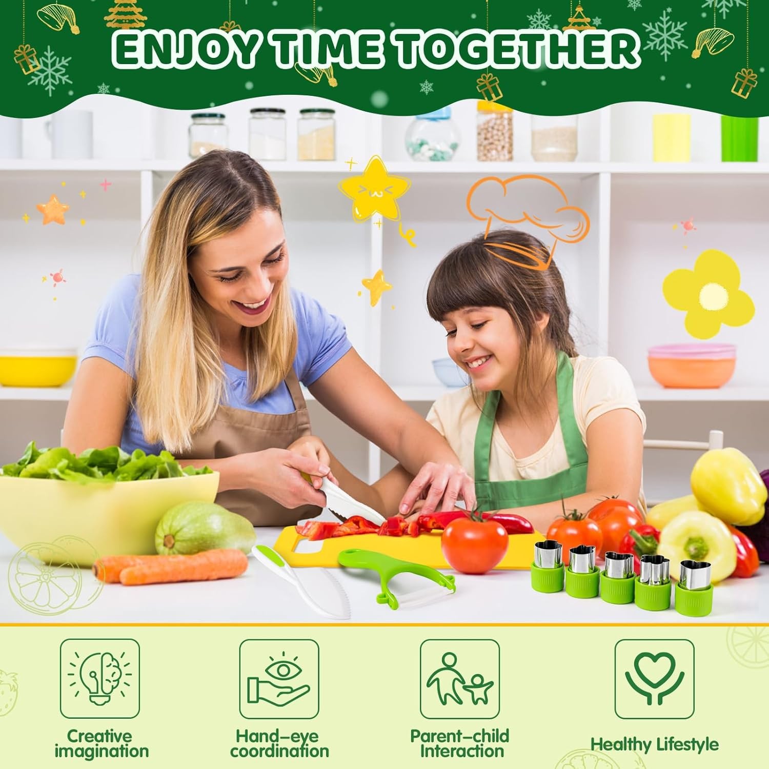 28PC Toddler Kitchen Tools Set – Kid Safe Knives Kit for Real Cooking for Age 2+