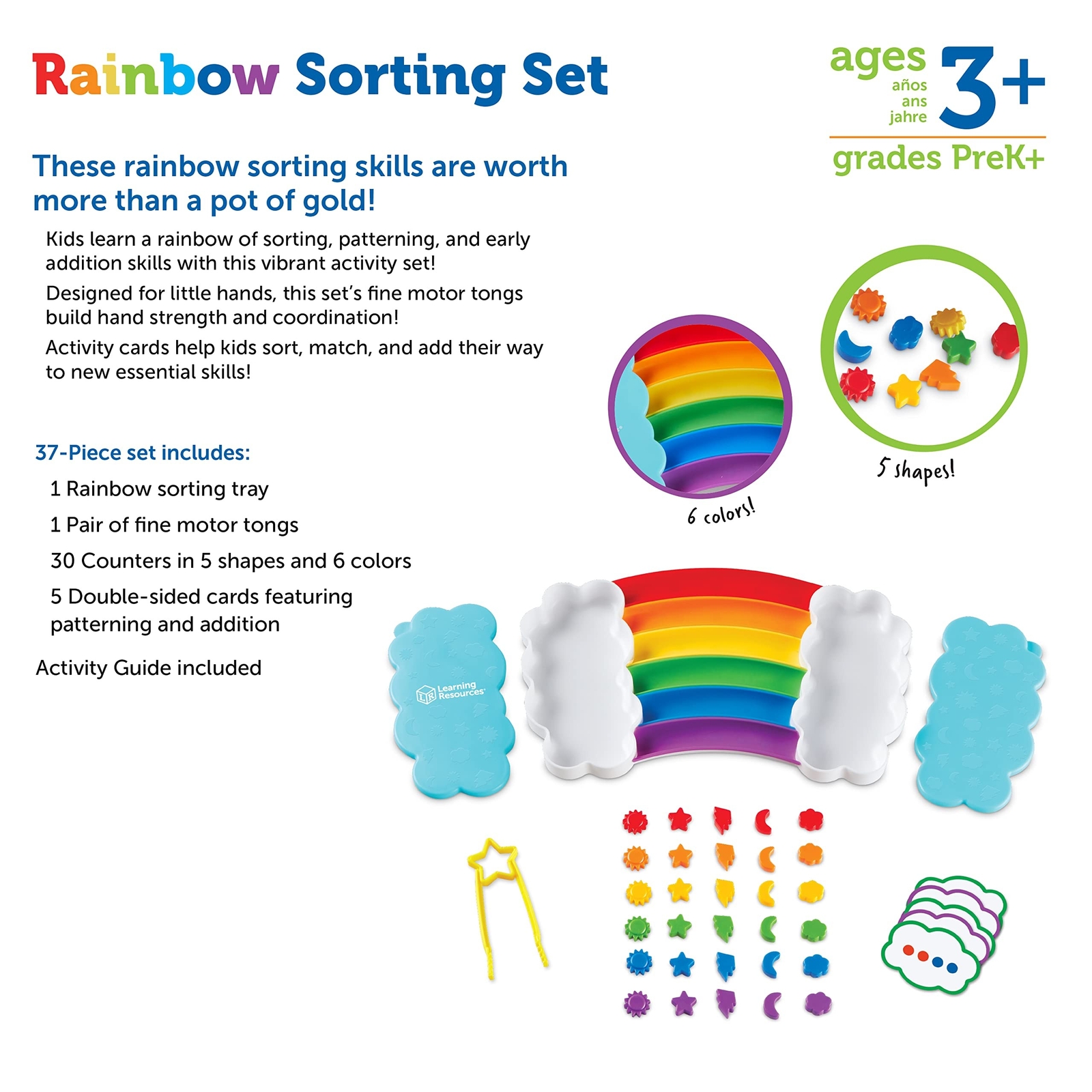 Learning Resources Rainbow Sorting Set,37 Pieces, Ages 3+, Fine Motor Skills,…