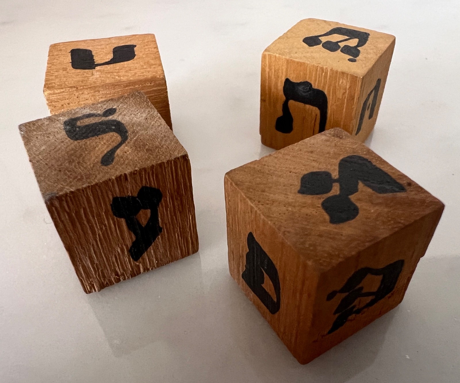 Four Vintage Hebrew Alef-Bet Wooden Blocks – for educational, game or craft use
