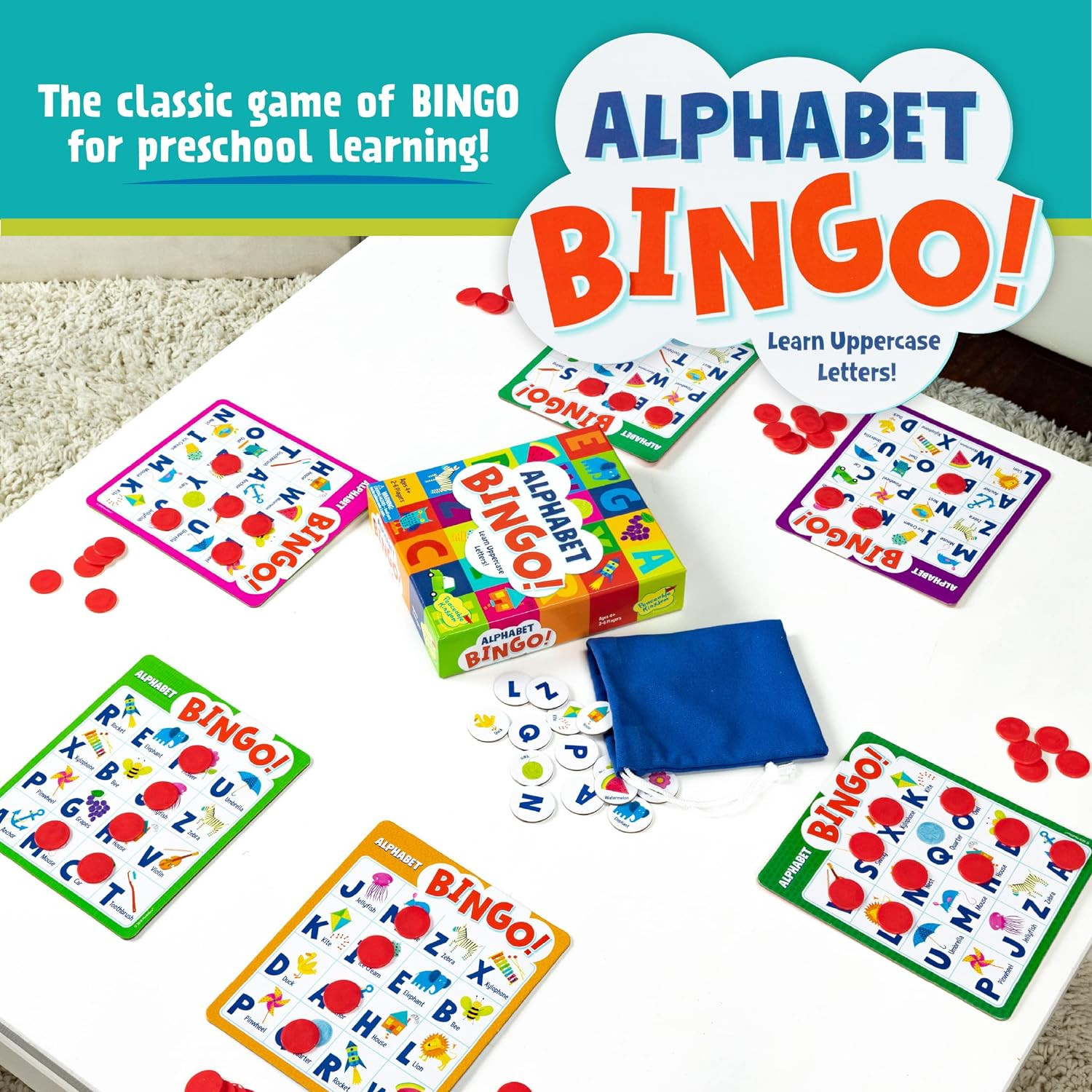 Alphabet Bingo! Letter Learning Educational Board Game for 2 to 6 Kids Ages 4+