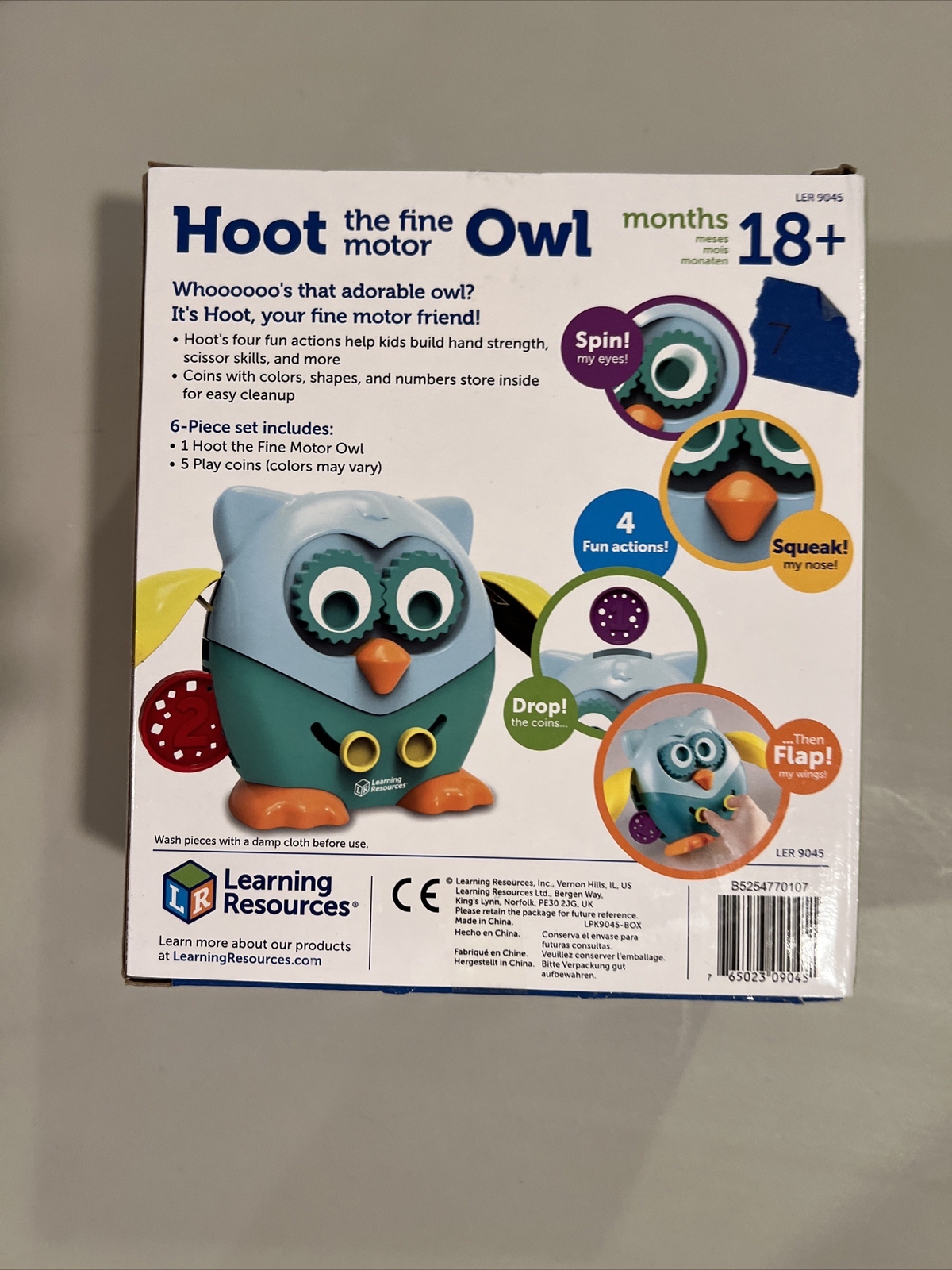 Learning Resources Hoot the Fine Motor Owl Assorted Colors 6 Pieces/Set (LER