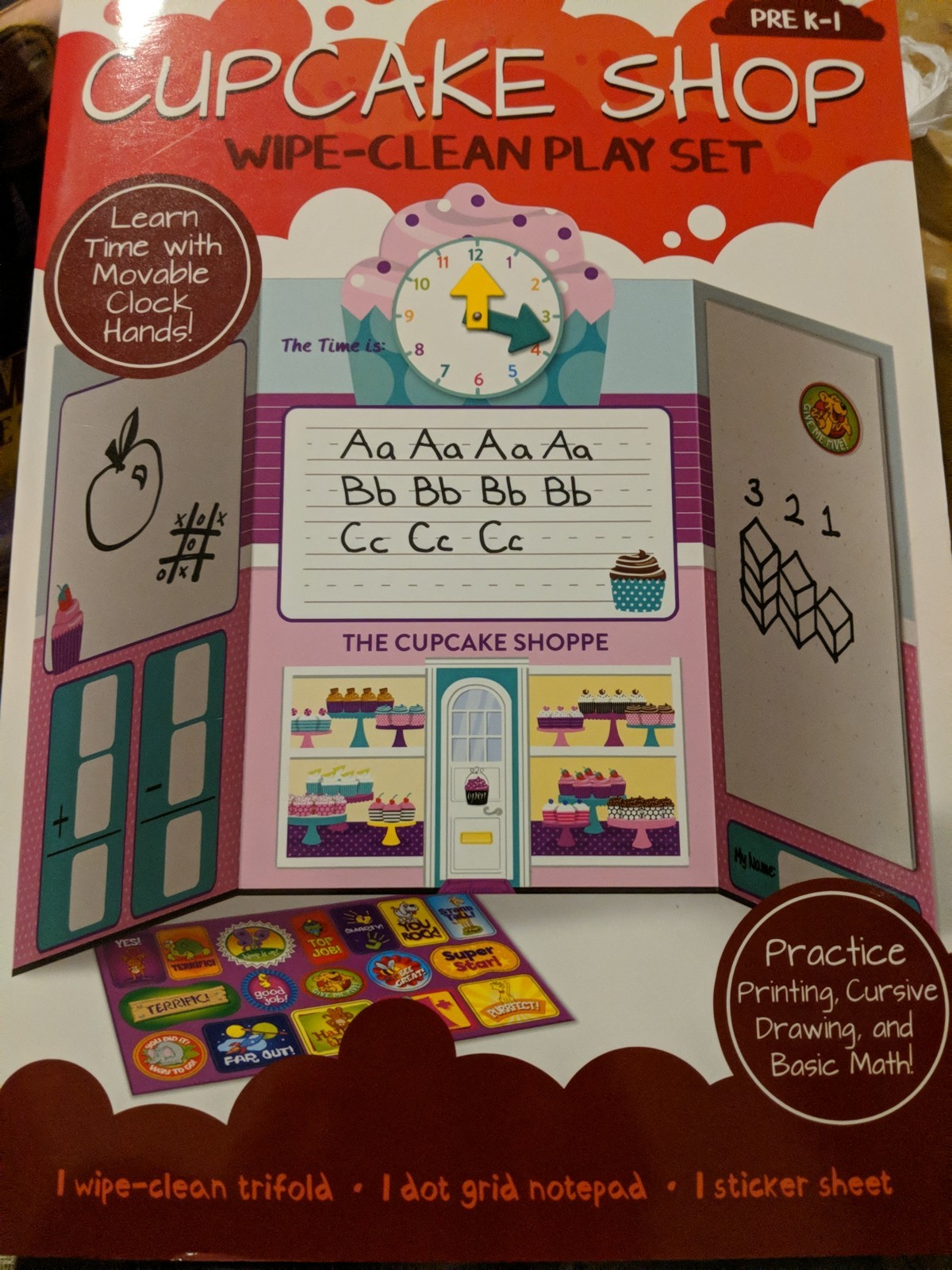 Wipe Clean Childrens Learning Pad Writing Counting Time Clock Stickers pre. K 🆕