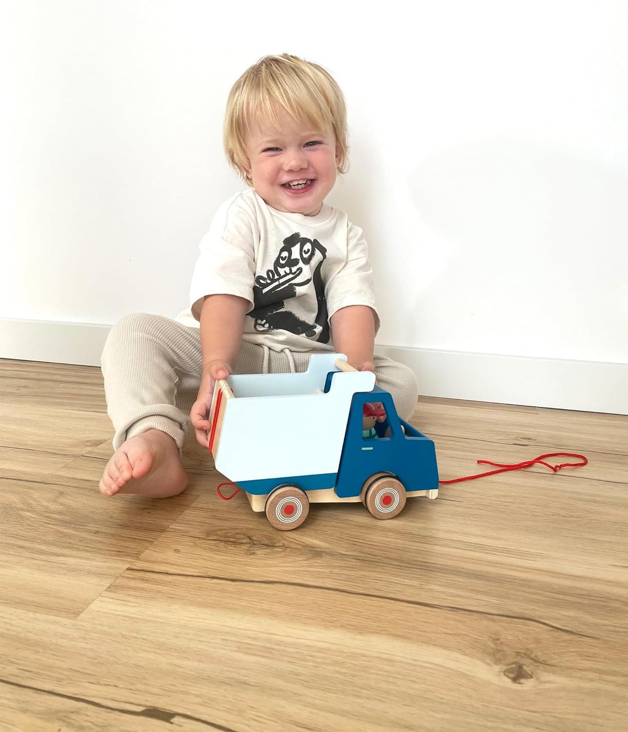 small foot Pull-Along Dump Truck Made of Wood, Motor Skills Toy and Baby Walker,