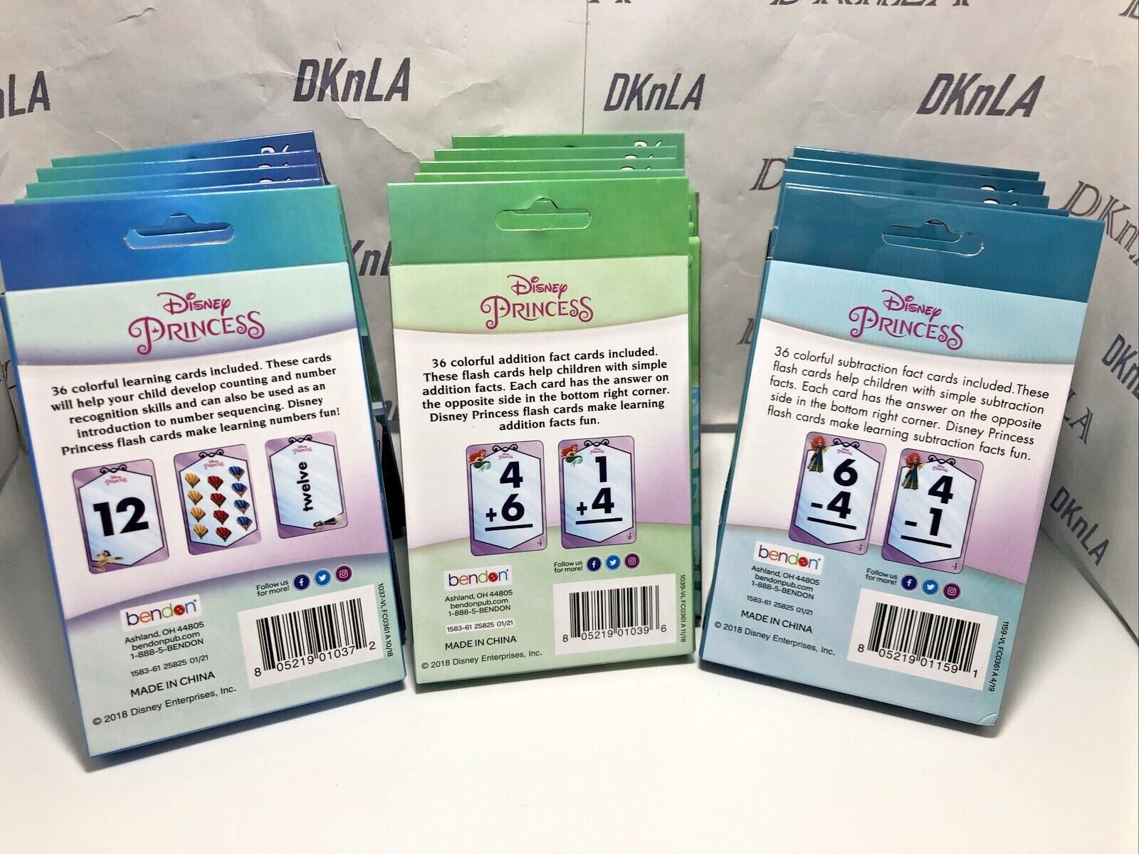 Lot of 3 Disney Princess Learning Flash Cards, Addition, Subtraction, Numbers &