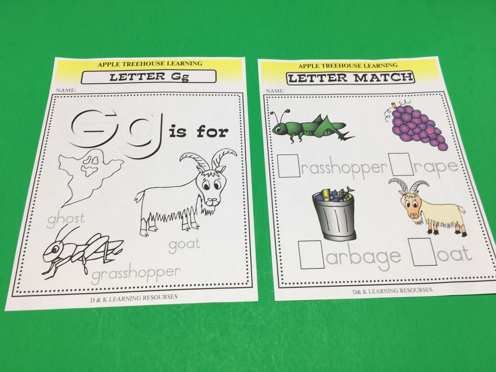 Letter Gg – Apple Treehouse Worksheets – Preschool Teaching supplies 20pgs