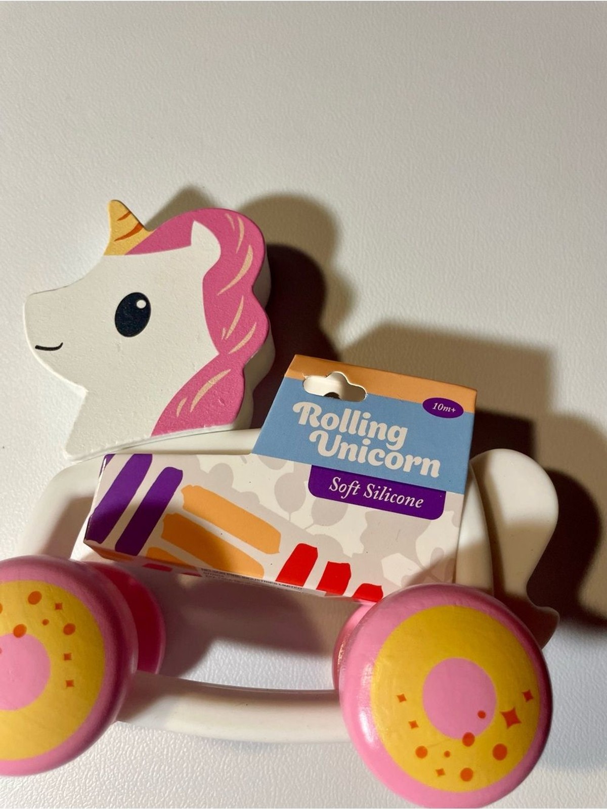 Rolling Unicorn Push Toy – Pink and Yellow NWT Toddlers Learning Fun Roll Wheels