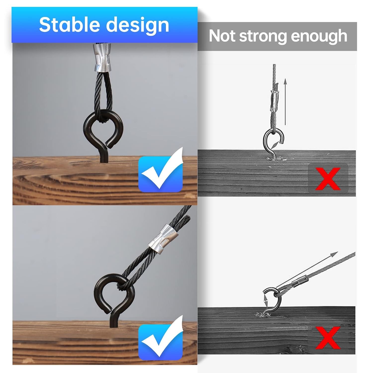 Stainless Steel Eye Screw Hooks 10 Pack M6 3.3 Inch Black