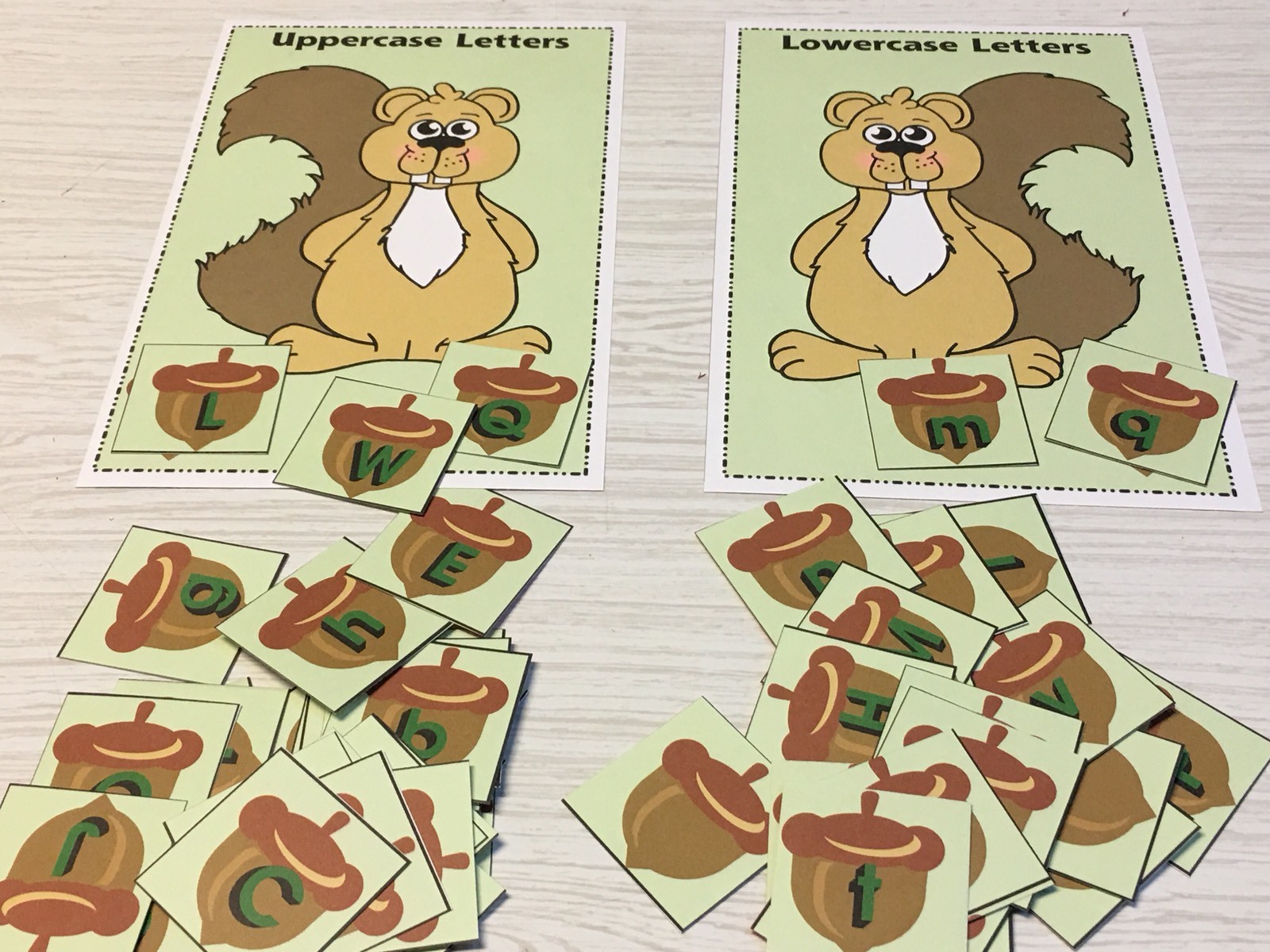 Squirrel’s Acorn Sort – Uppercase Lowercase -Laminated Activity Set