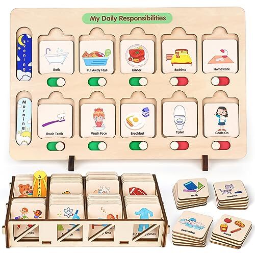Wooden Visual Schedule for Kids Chore Chart Morning Bedtime Routine Charts fo…