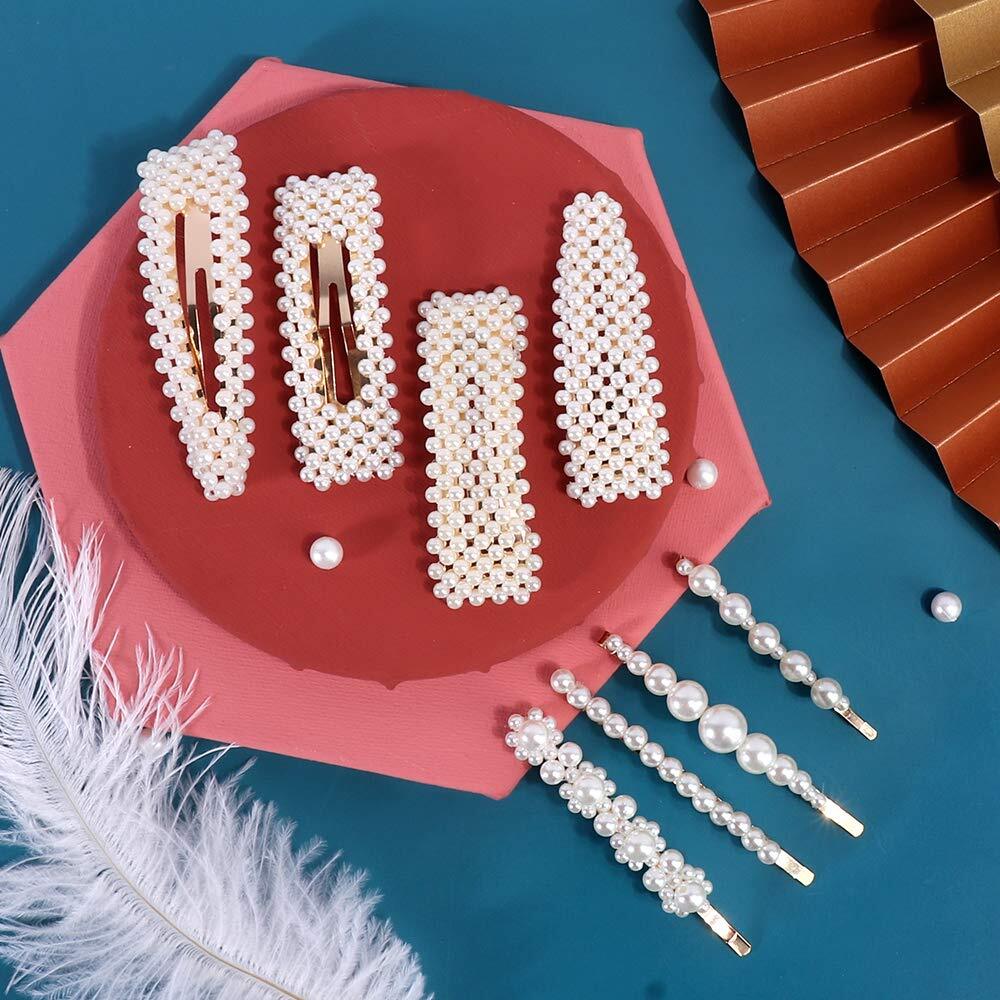 28 PCS Hingwah Pearls and Acrylic Resin Hair Clips, Handmade Hair Barrettes,