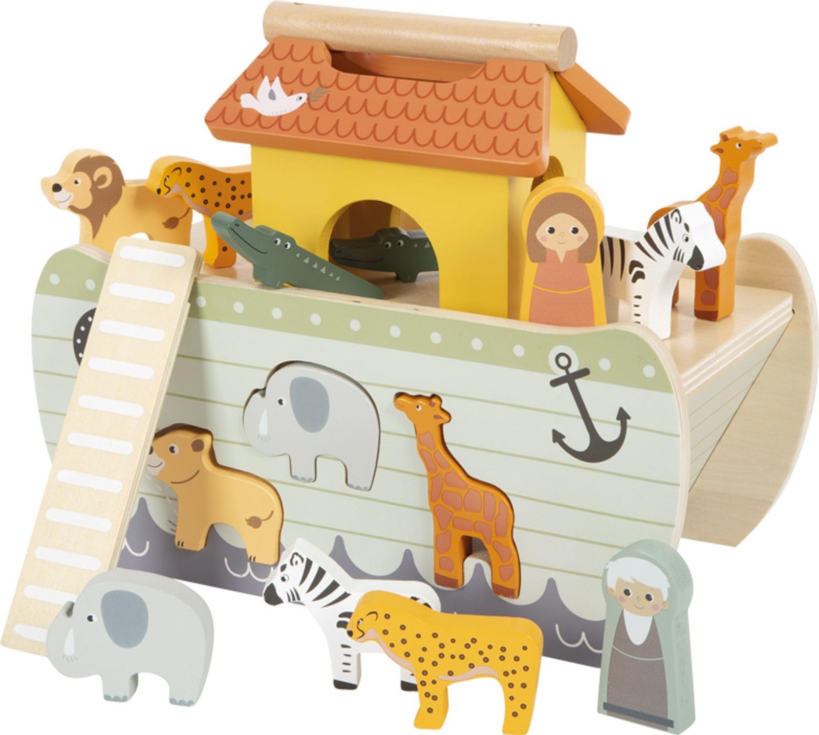 small foot Noah’s Ark Stacking Game Safari, Wooden Motor Activity Toy with 15 An