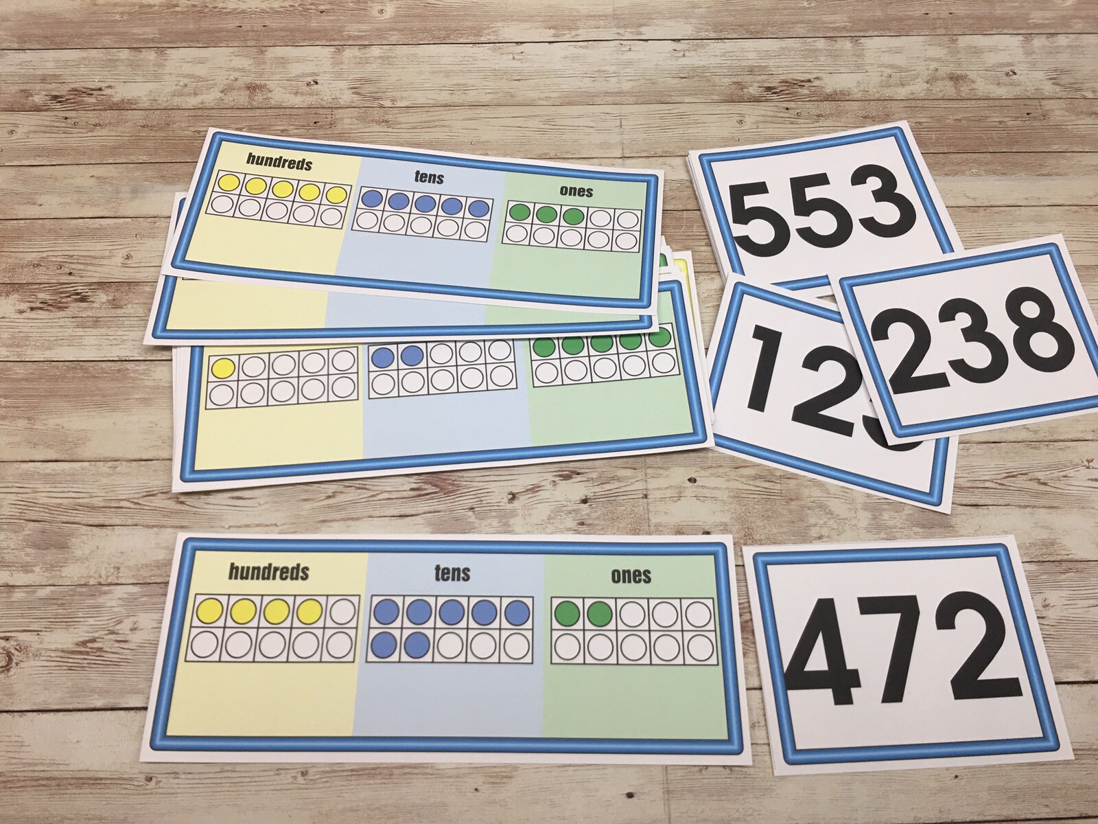 Place Value Bundle PRINTED – (4 Sets) Math Center Mats & cards – DIY UNCUT