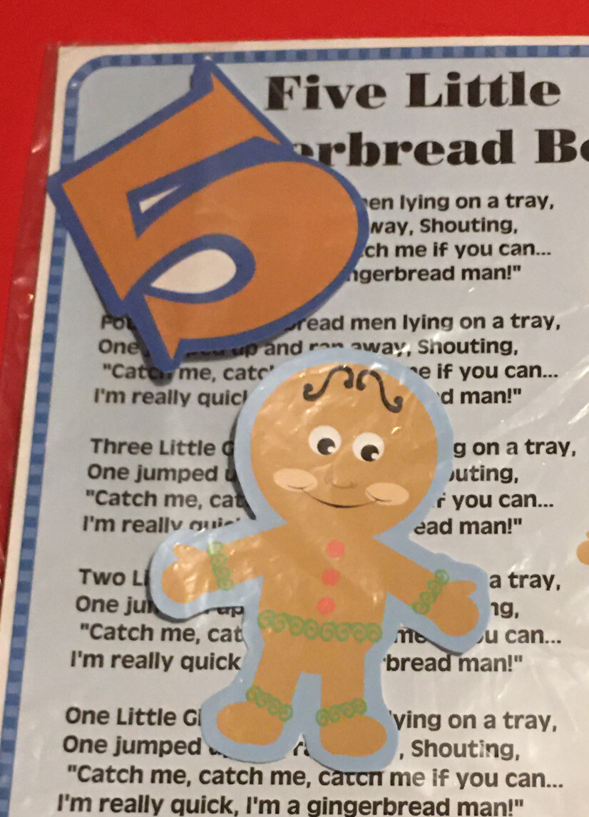 FIVE LITTLE GINGERBREAD MEN – LAMINATED – FLANNEL FELT STORY and PIECES