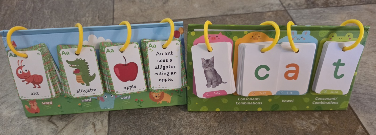 Kids Reading/Phonics Alphabet Flash Cards Ring Set, Animals & Letters, Ages 3-7