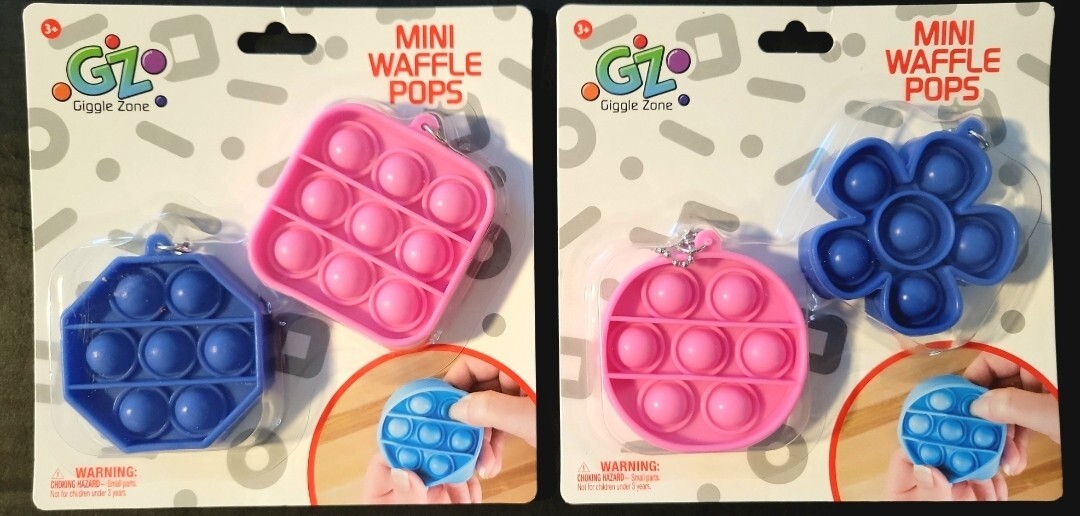 LOT of 2) Giggle Zone 2pk Mini Waffle Pops Keychain Popit Fidget Stress Reliever
