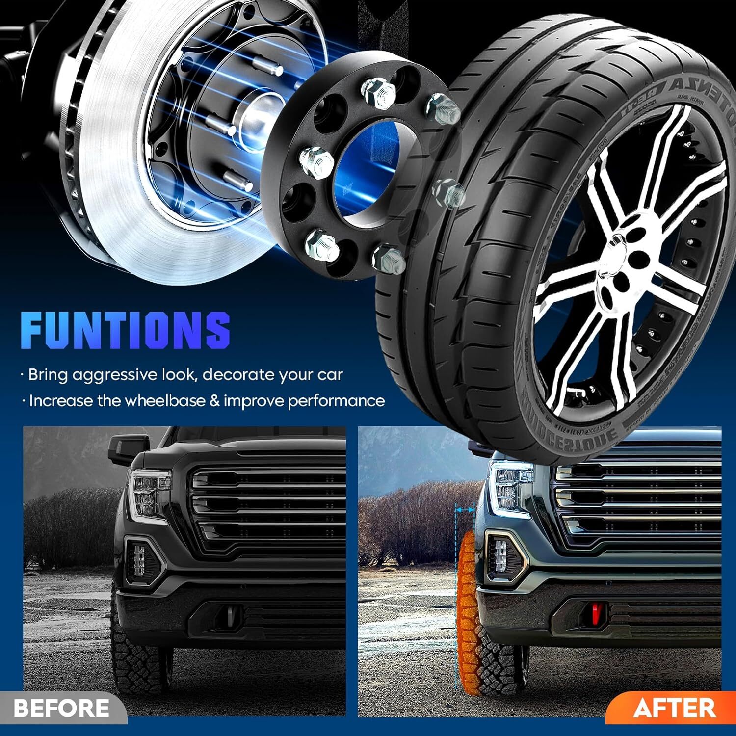 Youxmoto 4PCS 6X5.5 2in Wheel Spacers 77.8mm Bore Hub Fit for Ram 1500