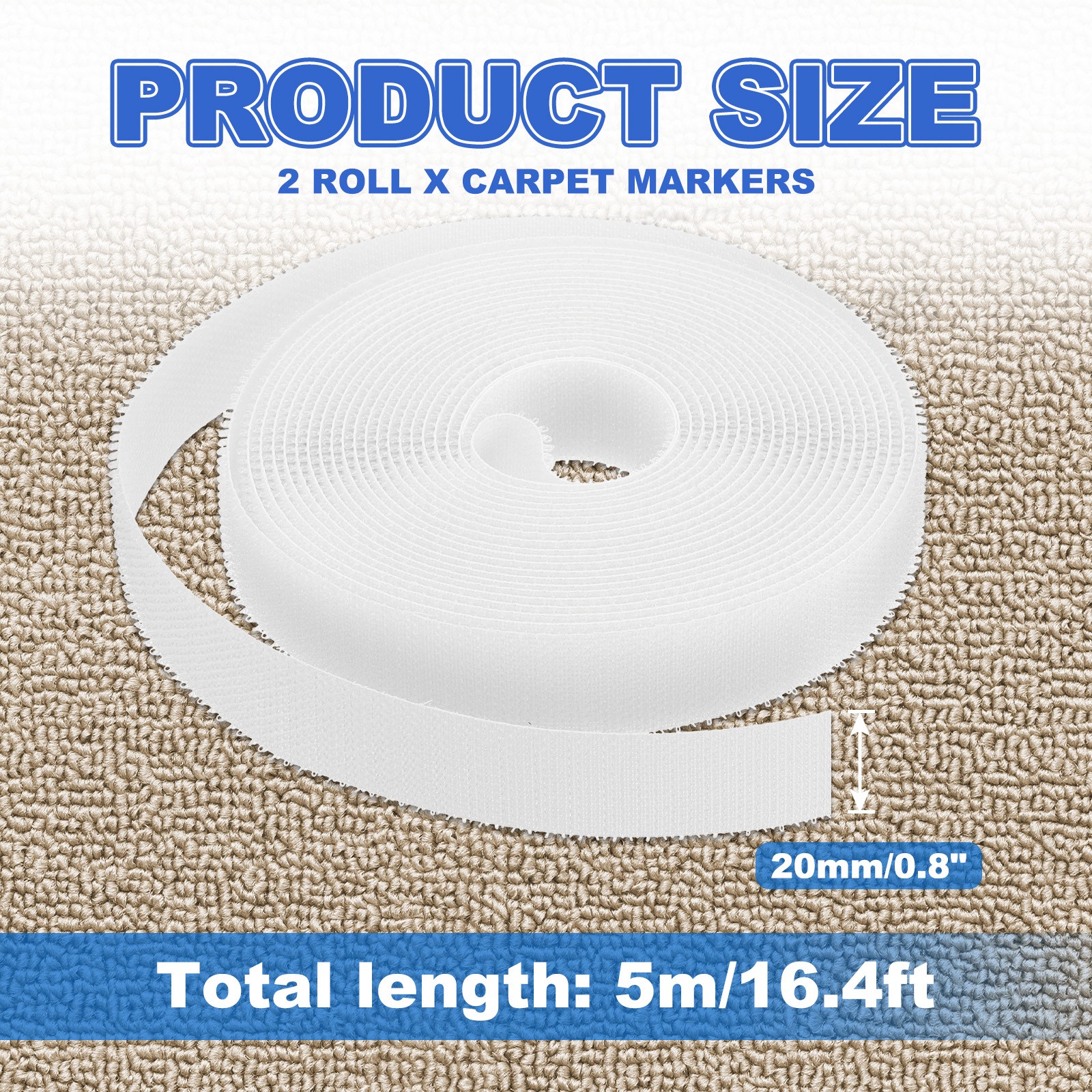 2pcs Carpet Marker Strips 0.8 Inch x 16.4 Ft, Floor Markers Nylon Strip, White