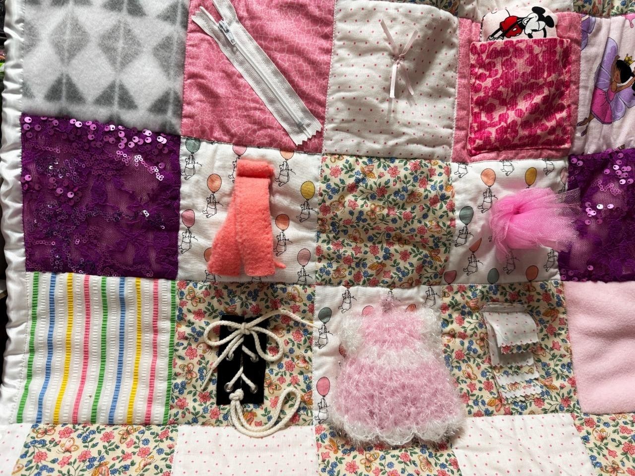 Teaching Blanket Unique Mat Zipper Lacing Textures Patchwork Quilt Girls 21×24