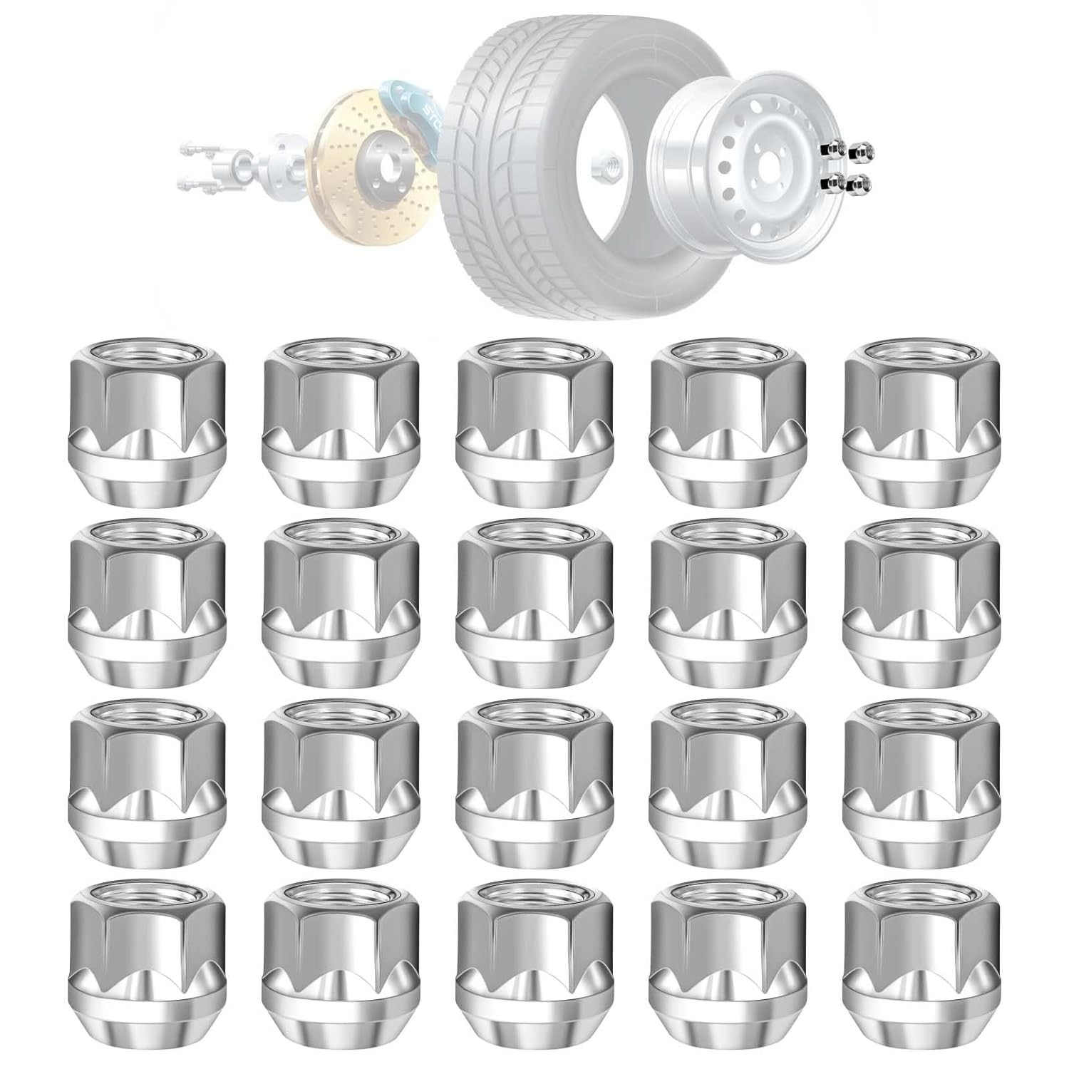 1/2-20 Open-End Lug Nuts 20PCS 60 Degre Conical Seat 3/4″ Hex 0.83″ Length Lug