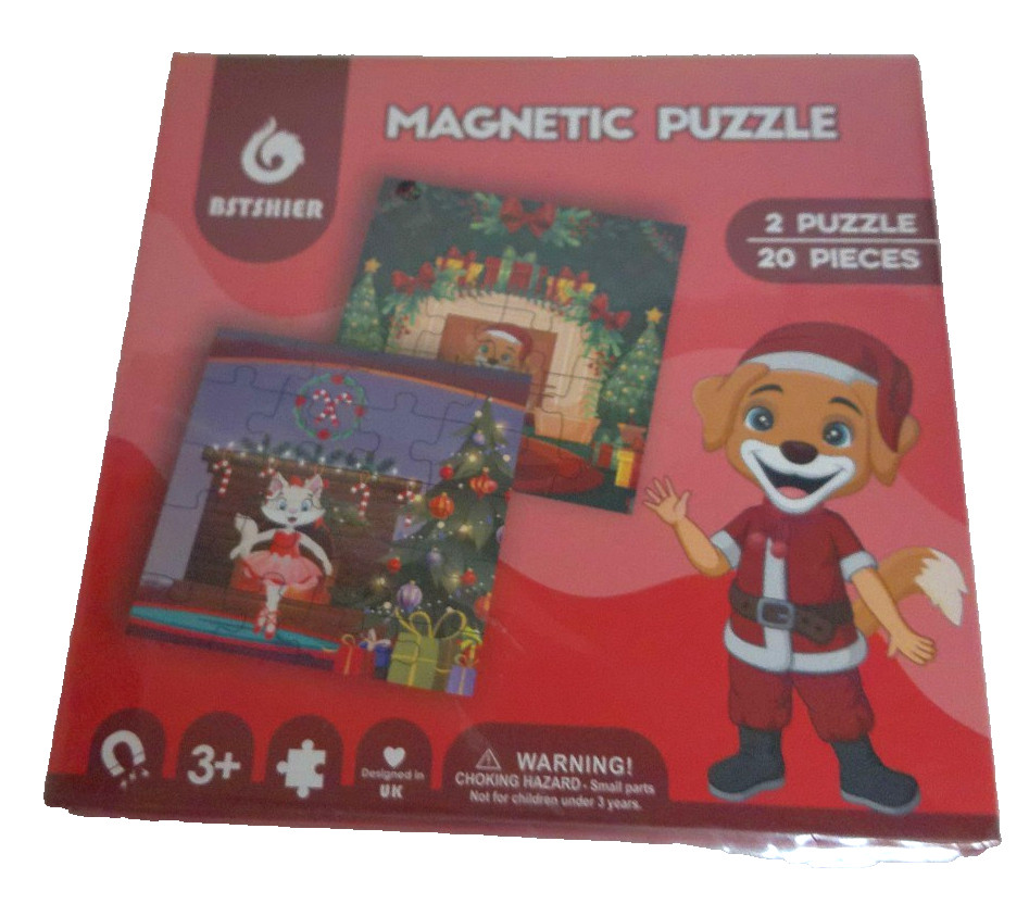 New Christmas Magnetic Puzzle Activity 3+ Dog Cat 2 Puzzles 20 Pieces