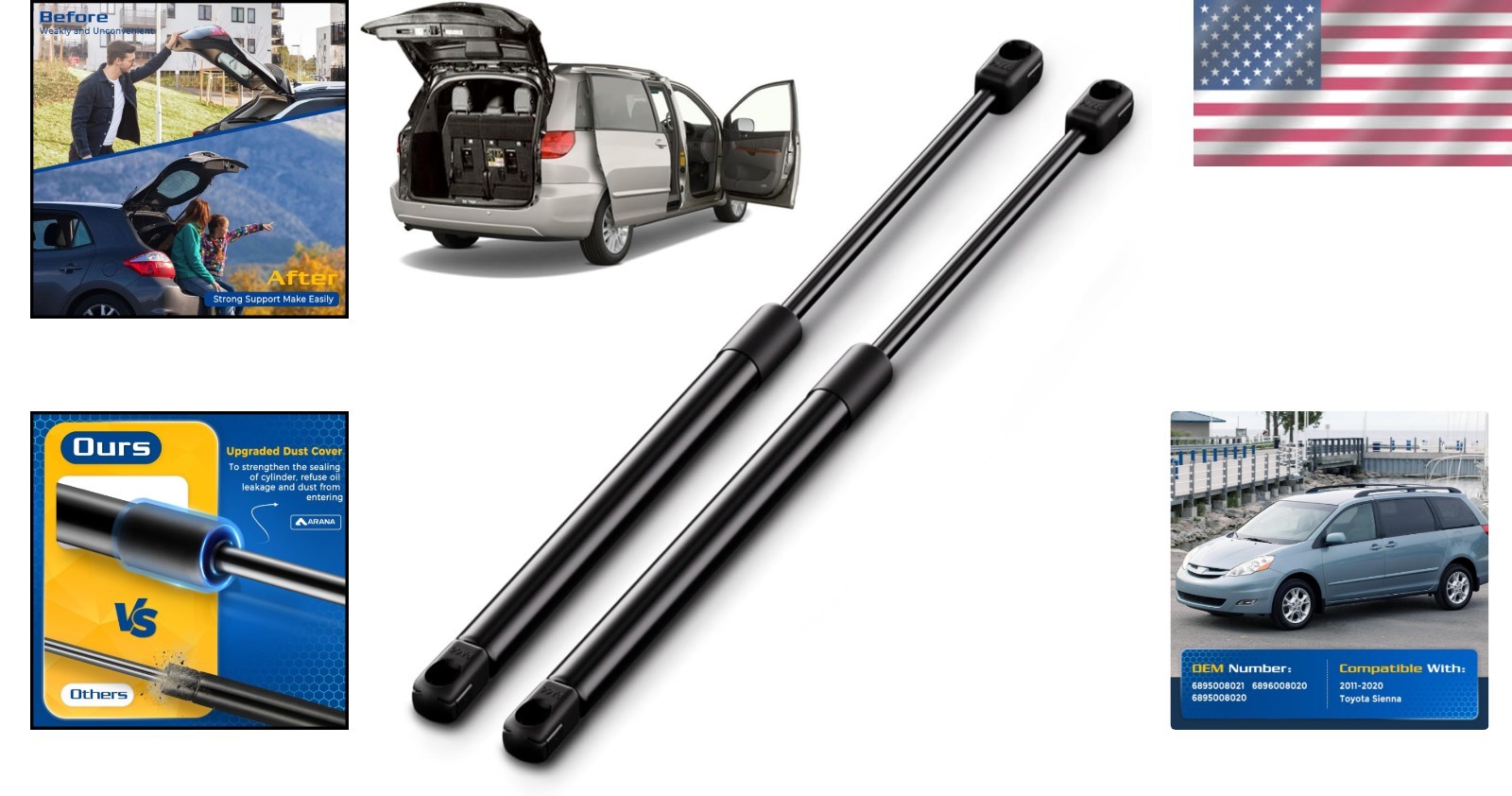 ARANA Rear Hatch Liftgate Struts for Toyota Sienna 2011-2020, PM1124 Trunk