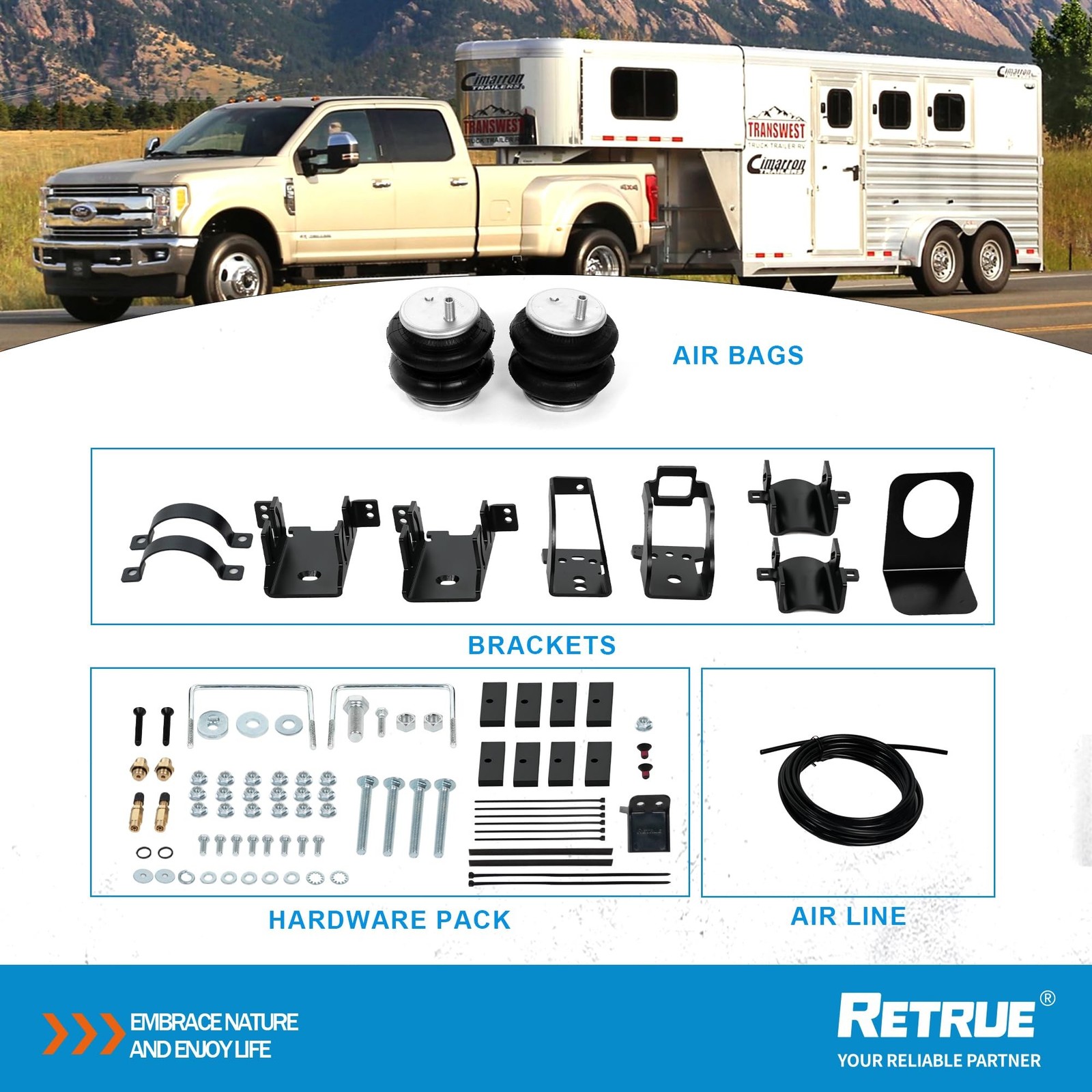 RETRUE Rear Air Bags Suspension Kit for 2011-2016 Ford F250 F350, 2011-2013 F…