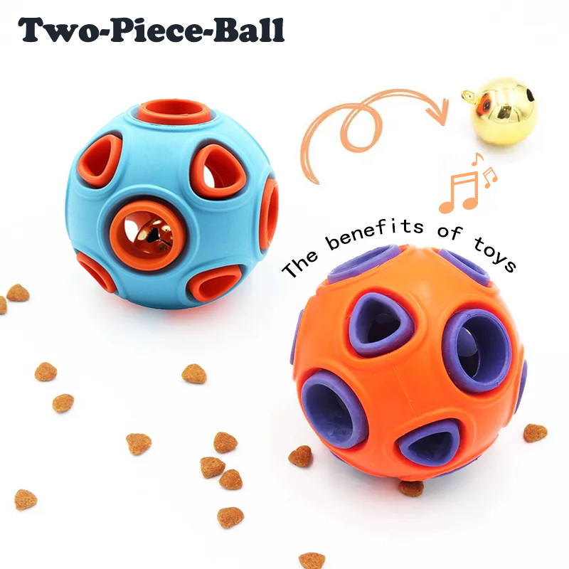 Dog Rubber Ball With Bell Sound, 2-Pack, Interactive Pet Chew Toy For Puppies An