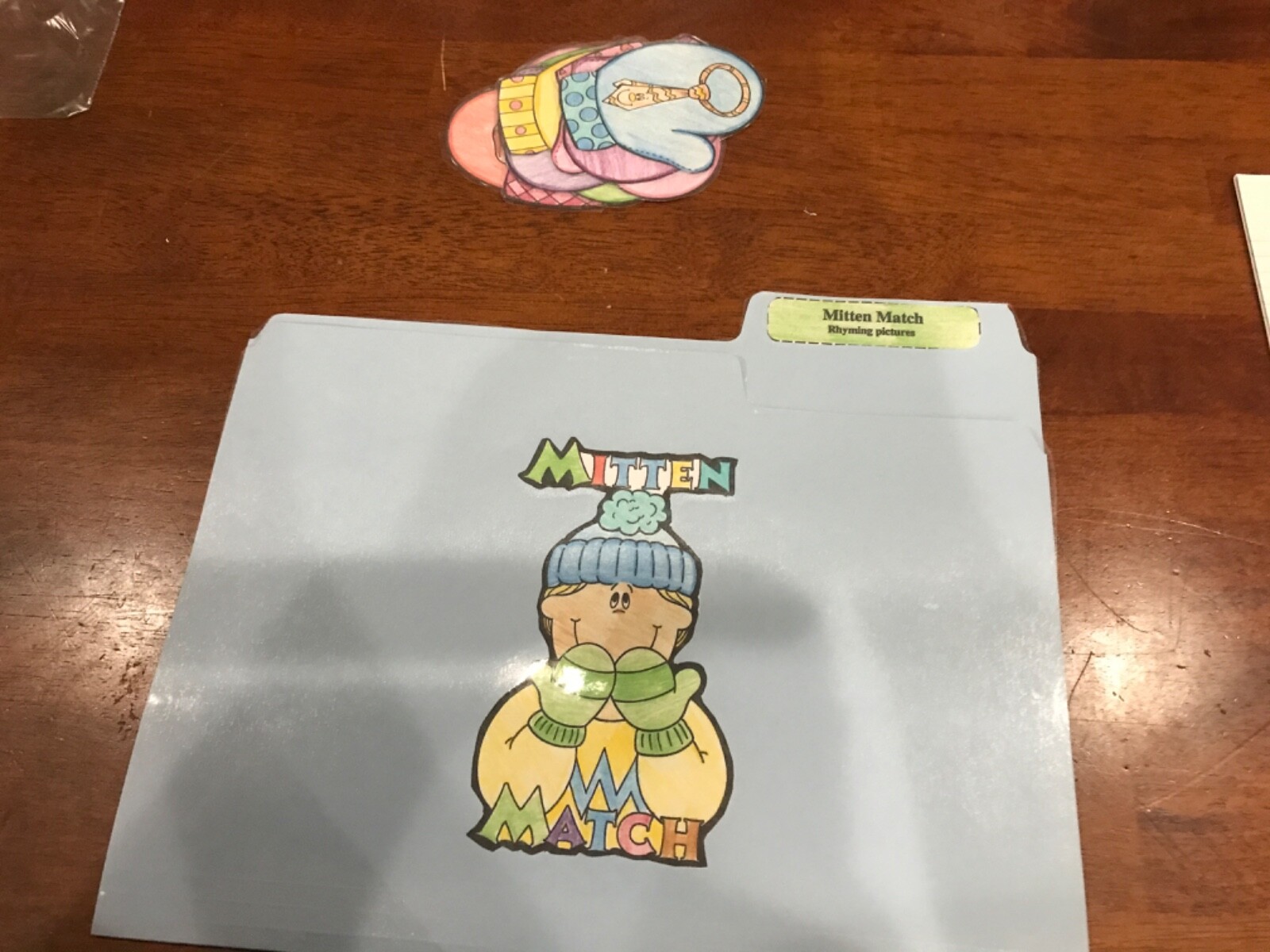 Mitten Match! Rhyming Pictures Grade K language Art file folder game teacher