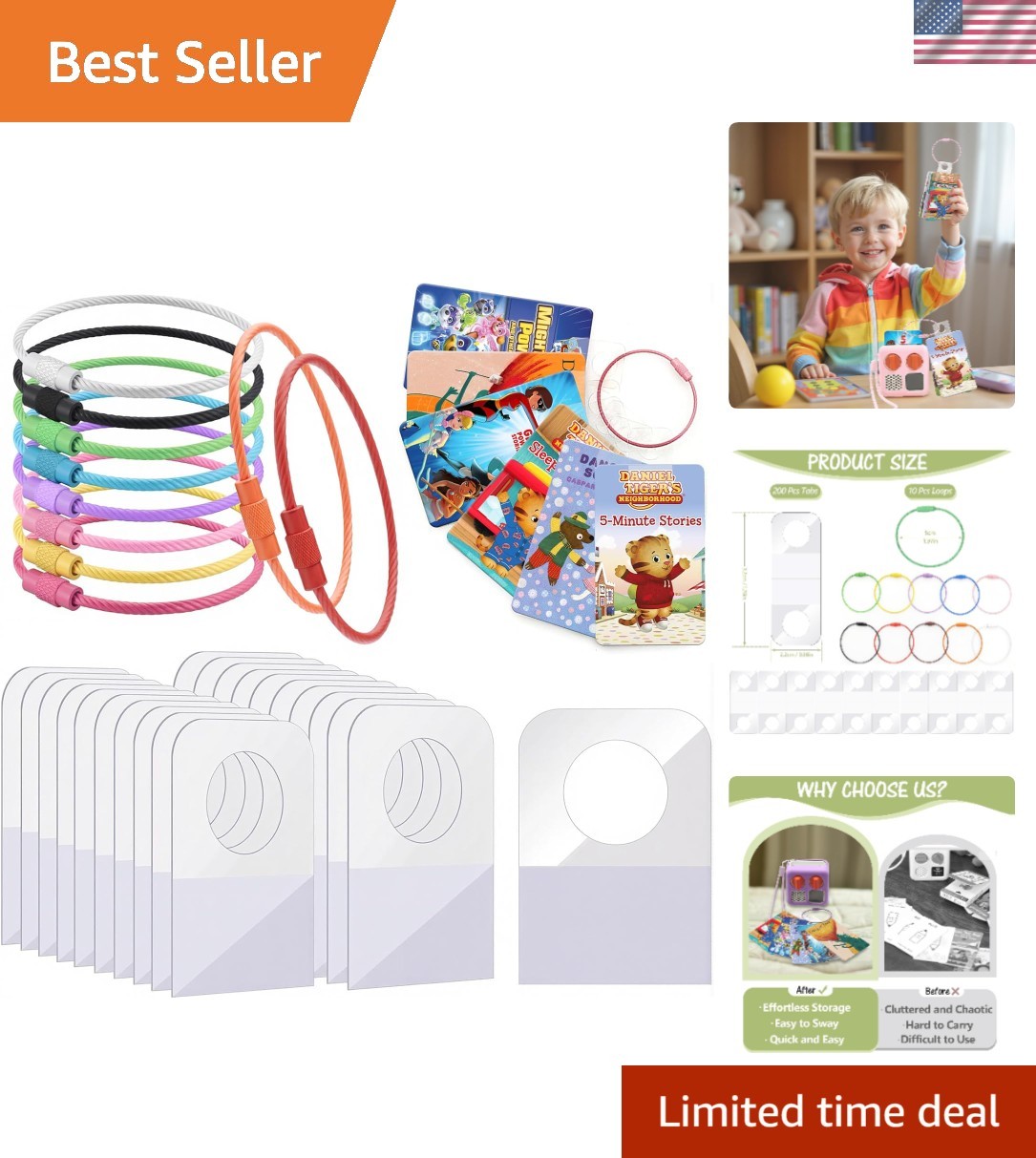 Creative Yoto Card Holder Set: 200 Adhesive Tabs with 10 Stainless Steel Rings