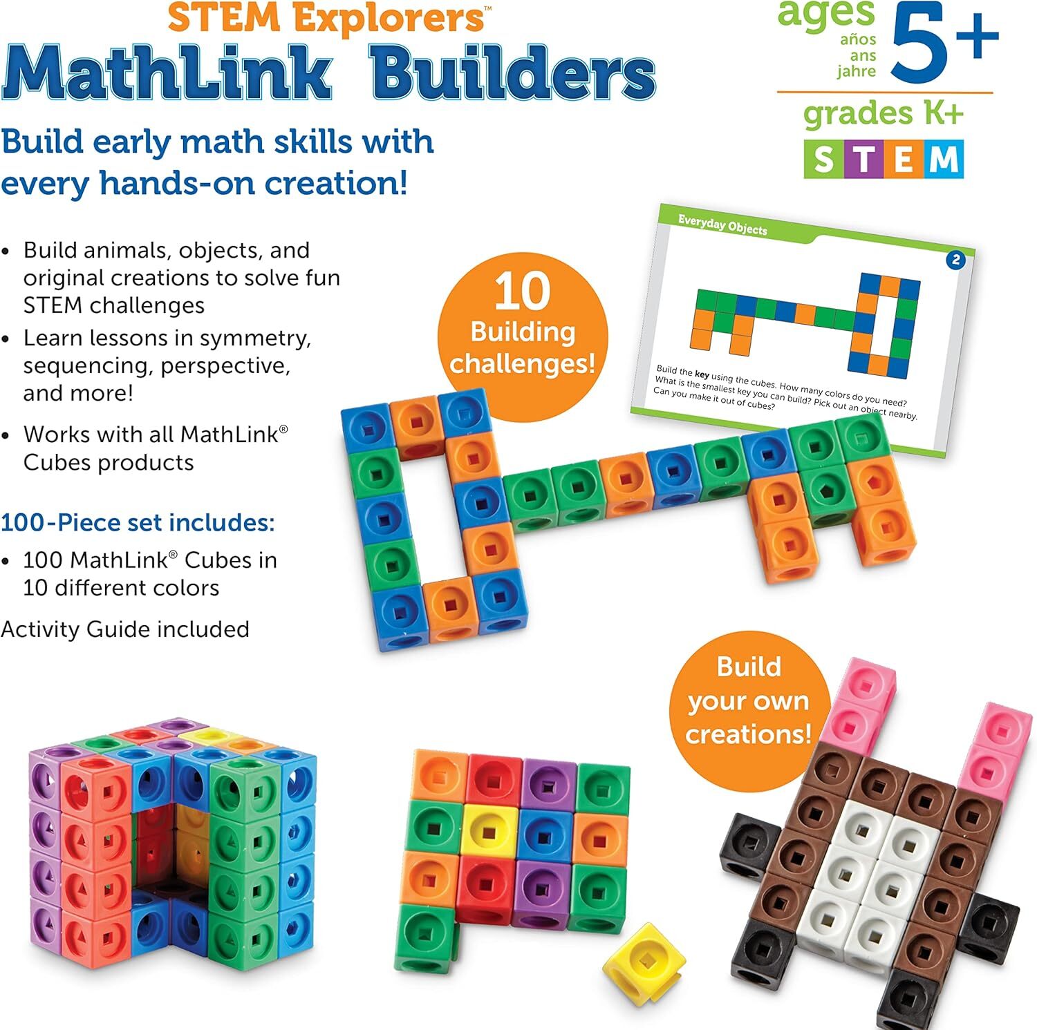 Learning Resources STEM Explorers MathLink Builders – 100 Pieces, Ages 5+