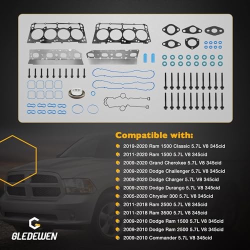 HS26423PT 5.7L Full Cylinder Gasket Set with Head Bolts, Compatible with