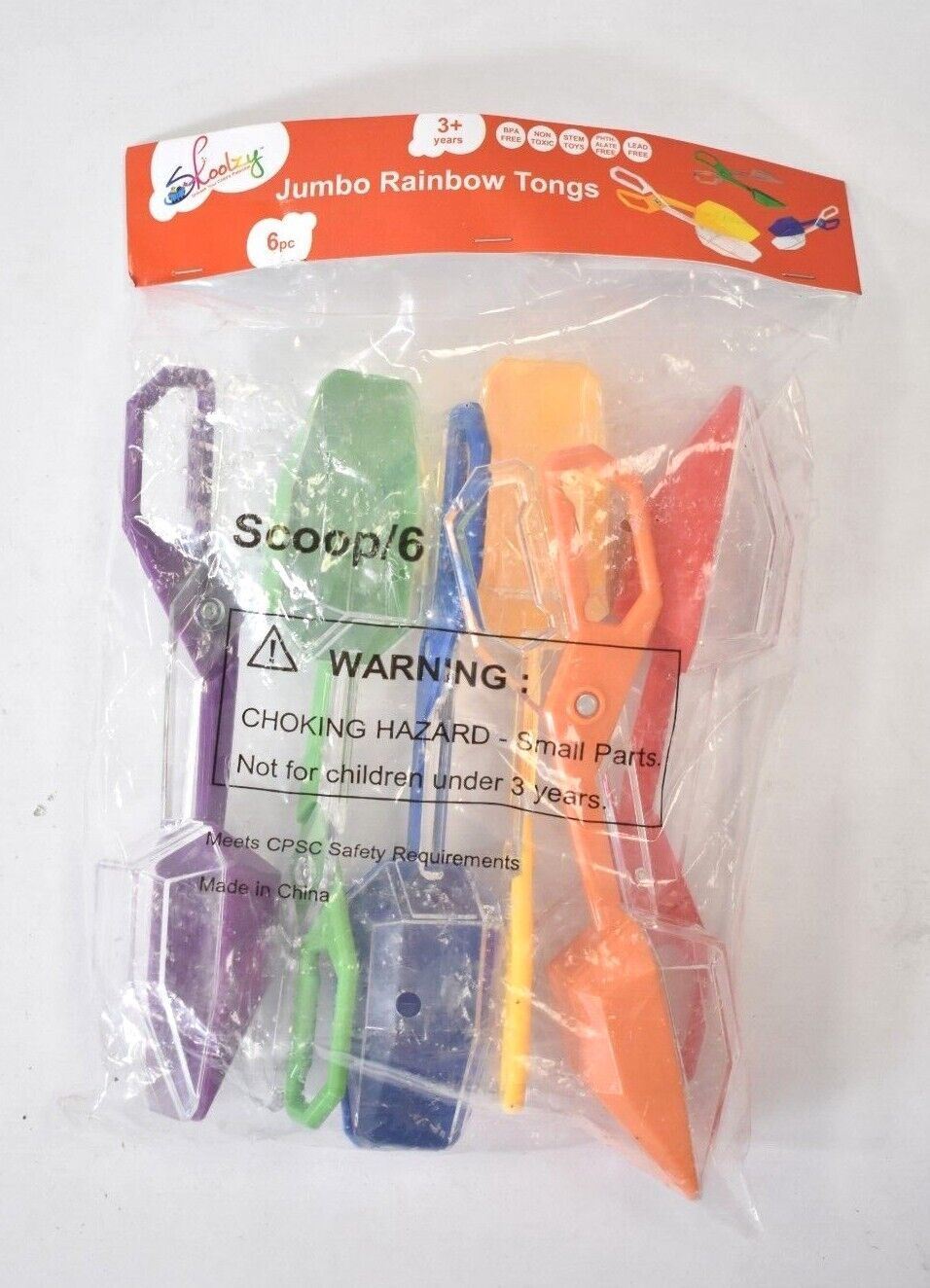 Skoolzy Jumbo Rainbow Tongs Fine Motor Skills Toys Color Sorting 6 Pack