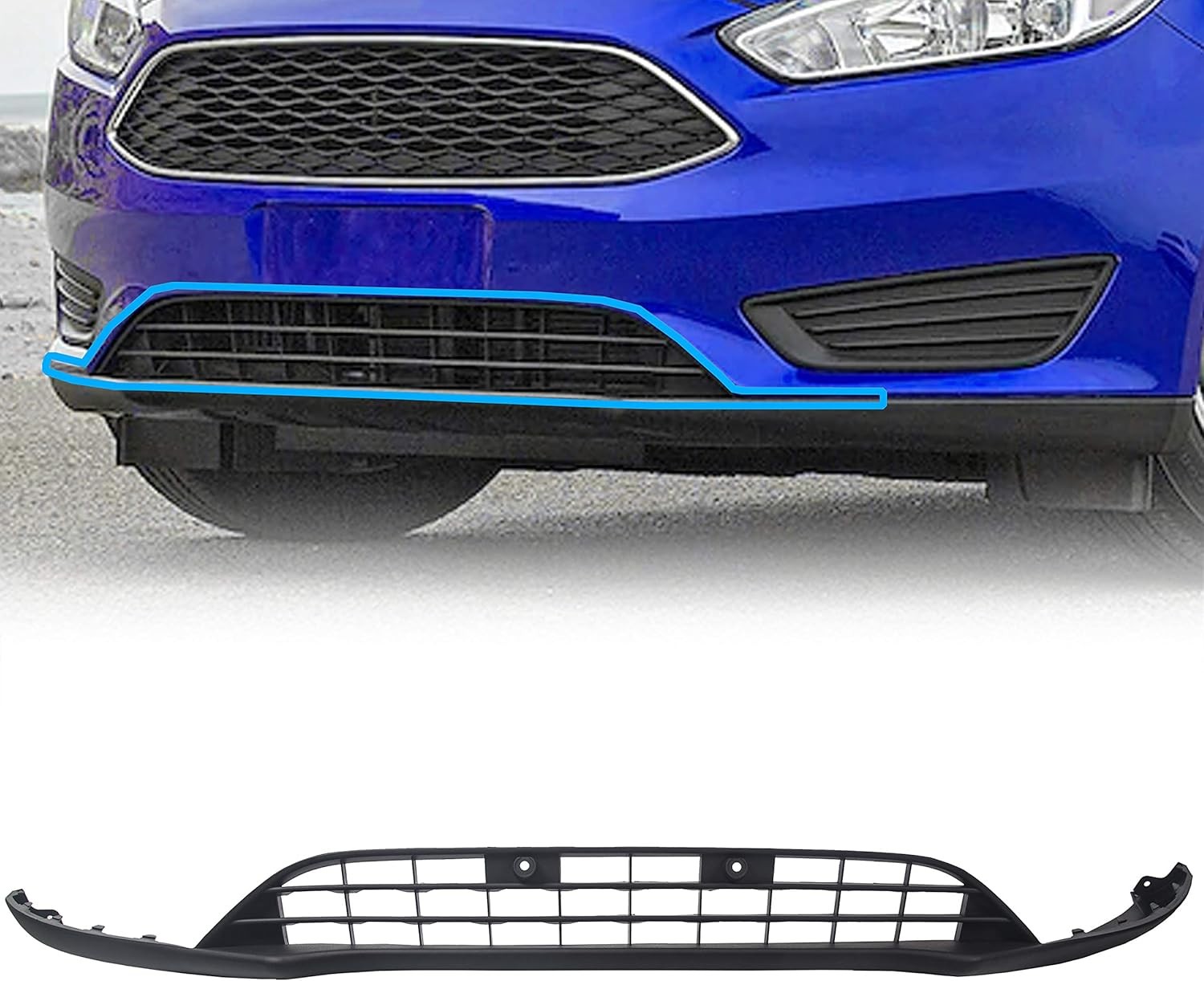 Front Bumper Valance Lower Grill Compatible with 2015-2018 Ford Focus W/O