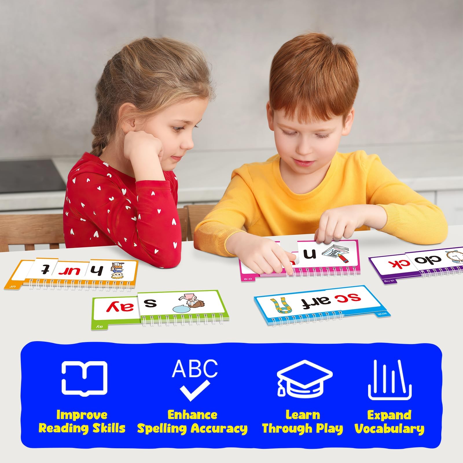 40 Read and Rhyme Flip Books,Phonics Word Family Build Book Learn to Read Pho…