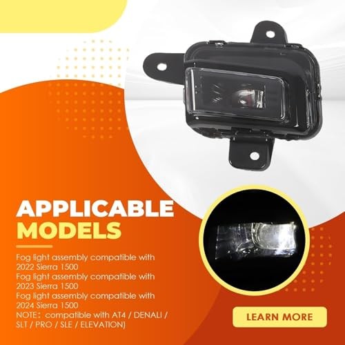 Pair Fog Light Assembly Compatible with 2022 2023 2024 Sierra 1500 Front