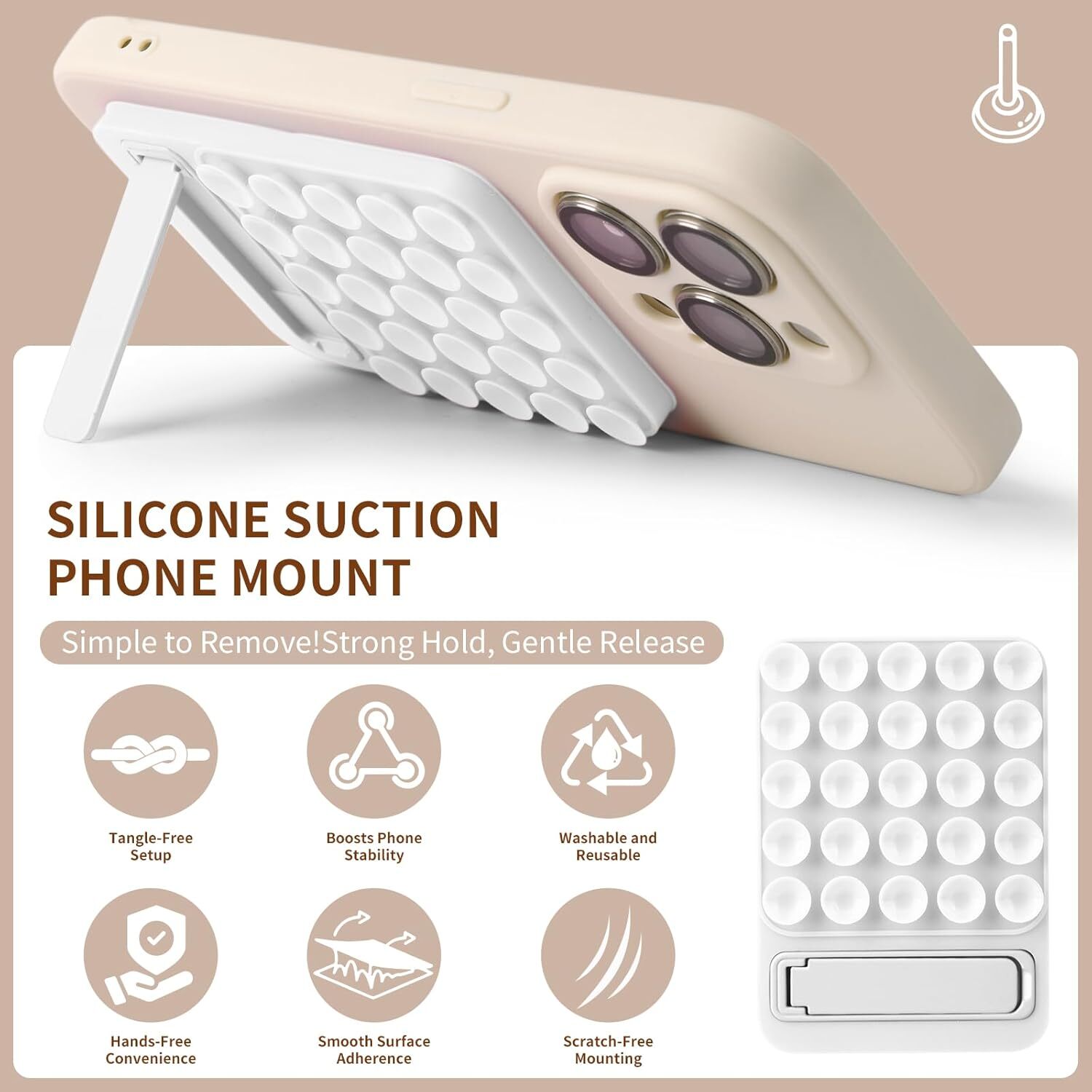 Silicone Suction Phone Case Adhesive Mount – 2 in 1 Silicone Sticky Phone Grip