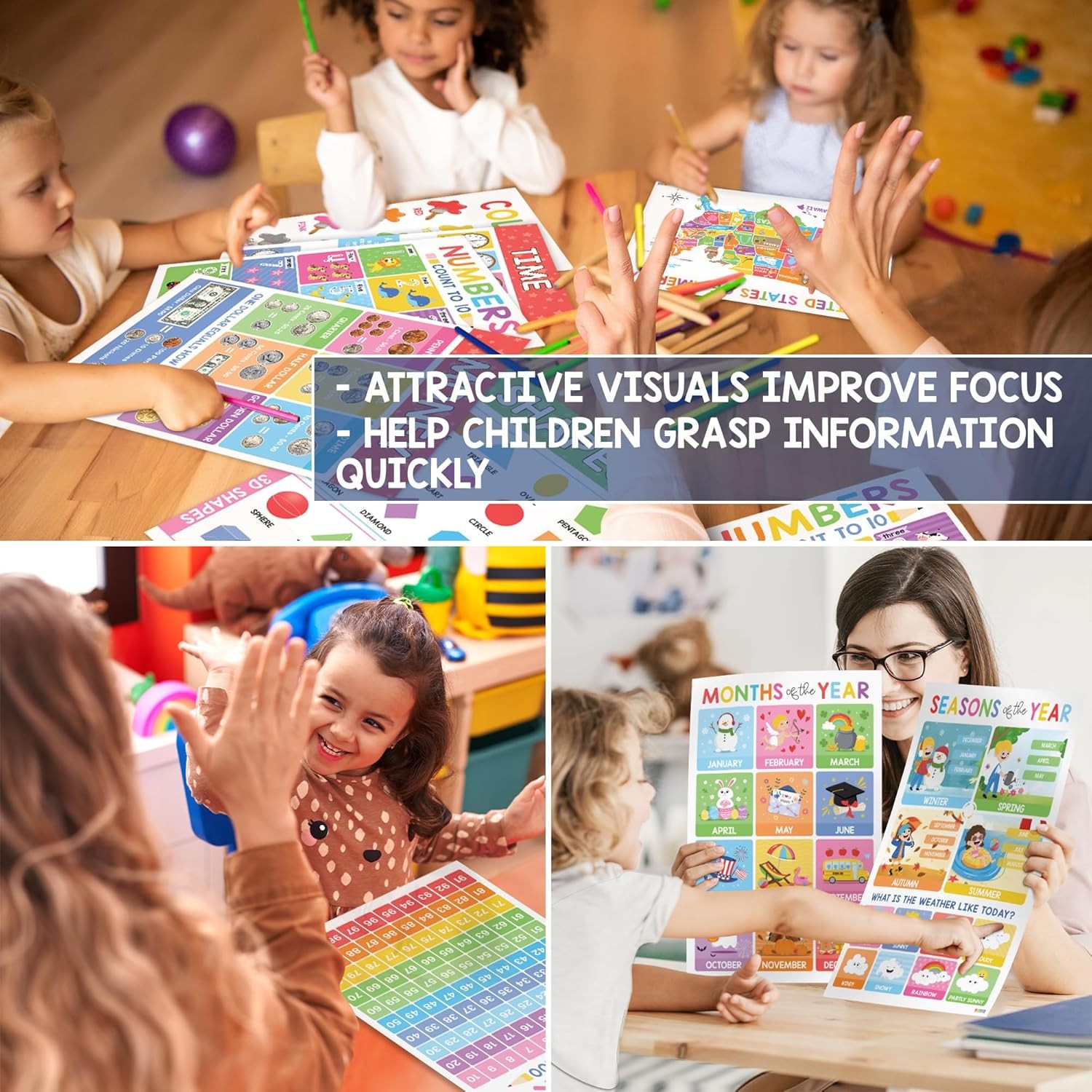 BEAWART 18 Laminated Educational Posters For Toddlers, Preschool Posters for Cla