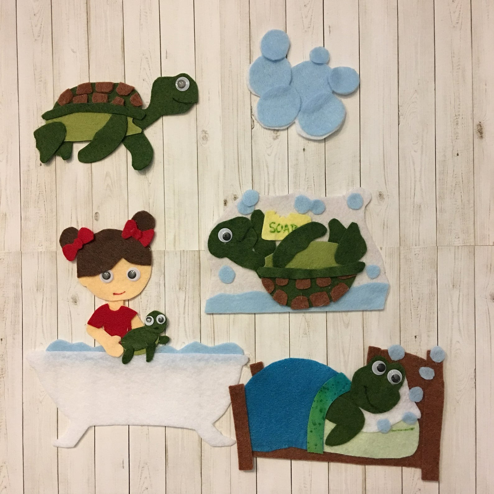 Tiny Tim the Turtle Bath Time Sample Set for Felt or Flannel Board Play