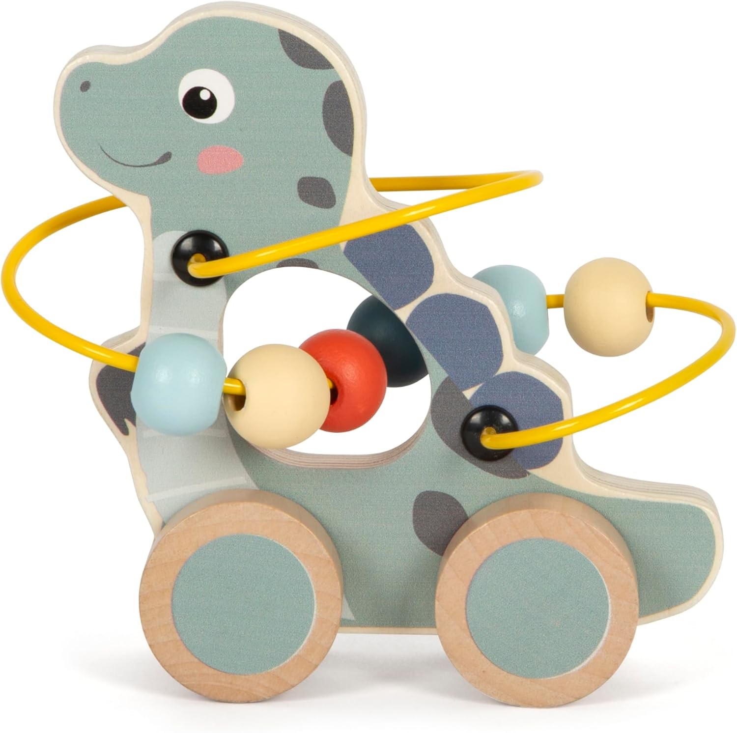 small foot Push-Along Toy with Bead Maze Dino, Made of FSC 100%-Certified Wood,