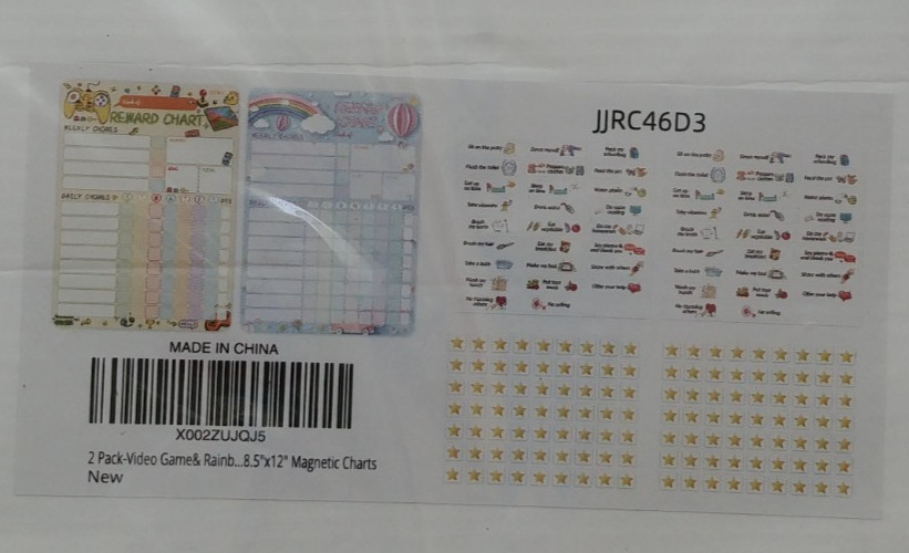 JJPRO 2Pack Magnetic Chore Reward Chart 4Kids Child Video Game & Rainbow 8.5 x12