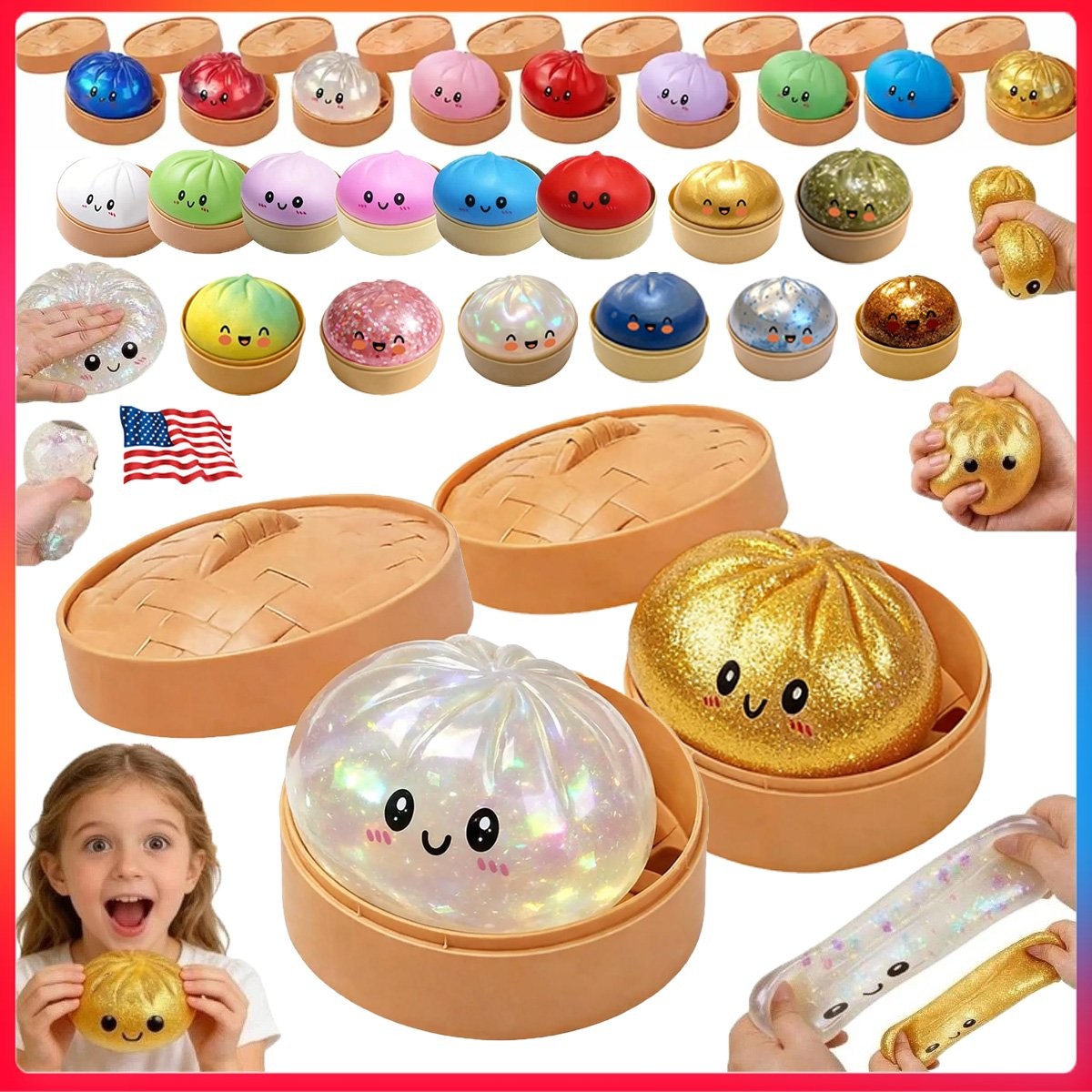 New Five Below Surprise Squishy Dumpling Bun Glitter Rare Toy Collectible TL