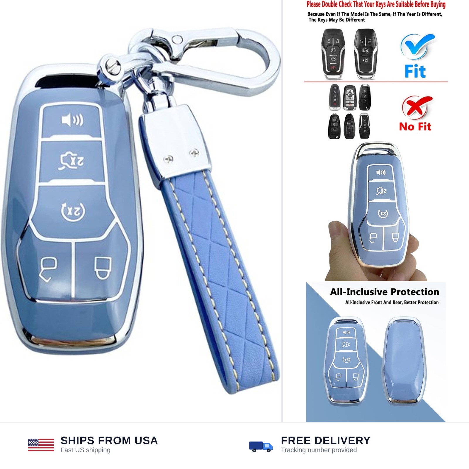 Key Fob Cover Case Compatible with Ford F150 F250 F350 Fusion Edge Explorer M…