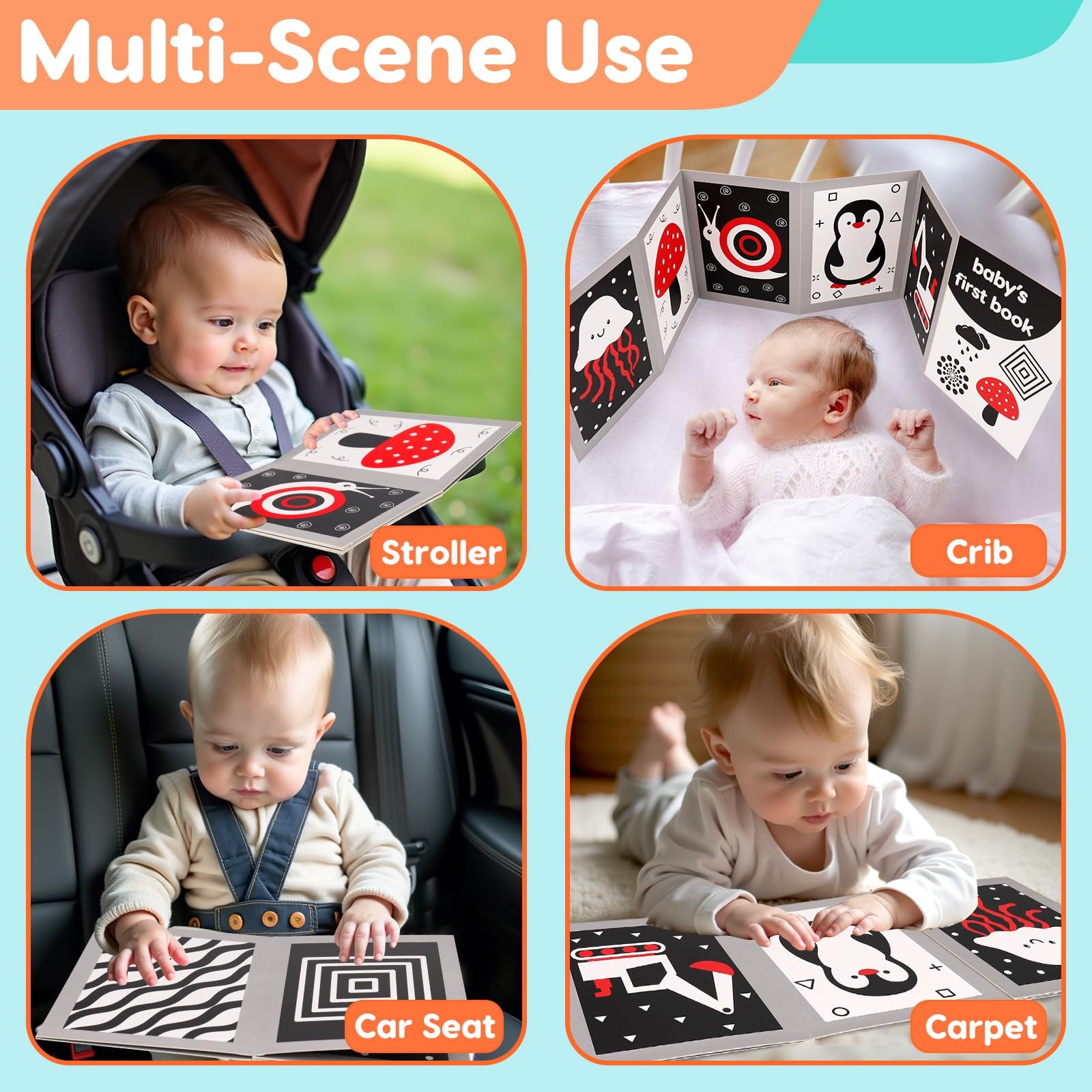 Black and White High Contrast Baby Books Flash Cards Tummy Time Mirror Toys N…