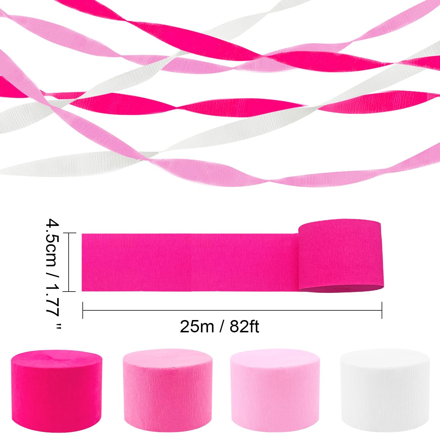 PheiLa Valentines Day Party Supplies, 4 Rolls Pink and White pink white
