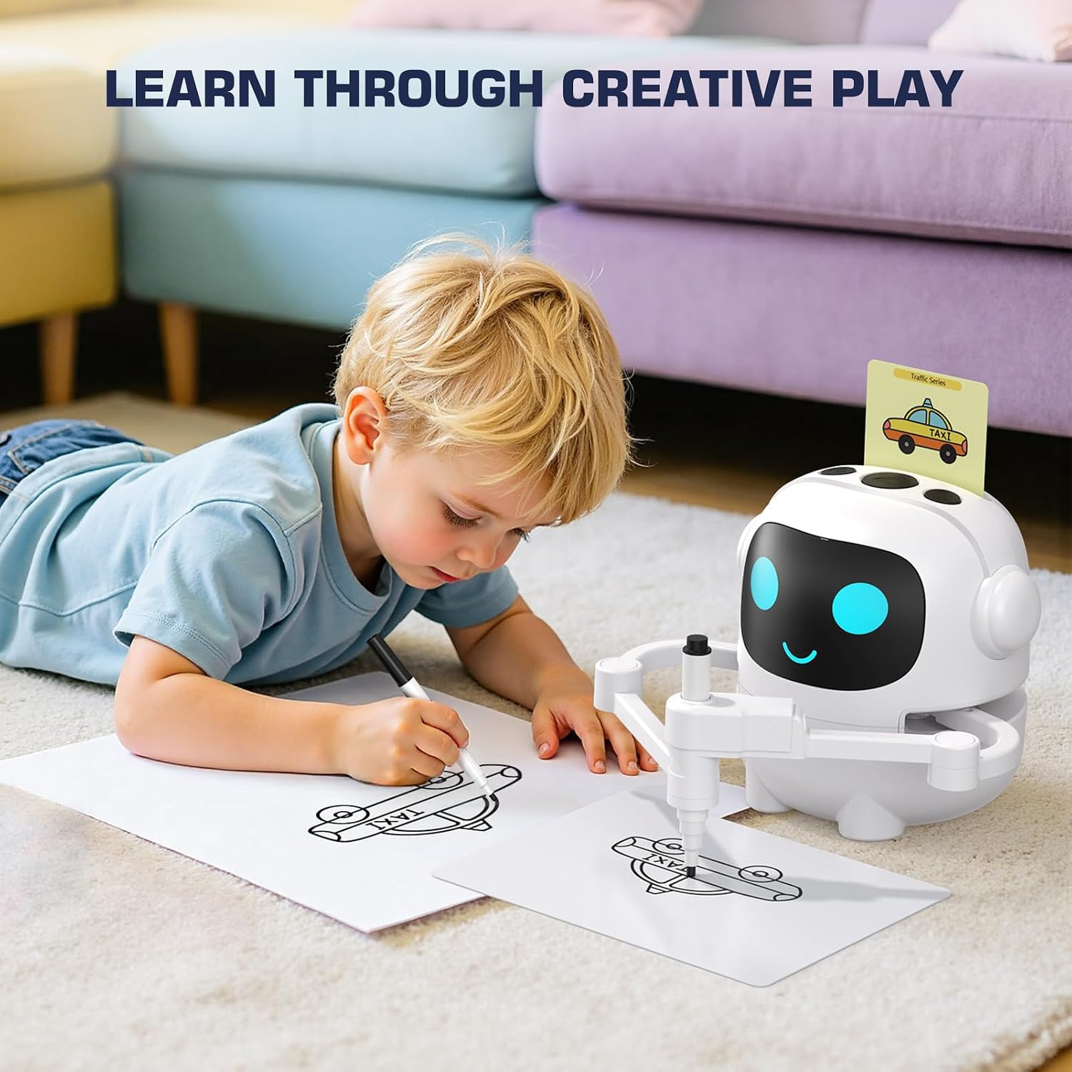 Drawing Robot for Kids, 200 Cards Voice Interactive Educational Toy for 3 4 5 6