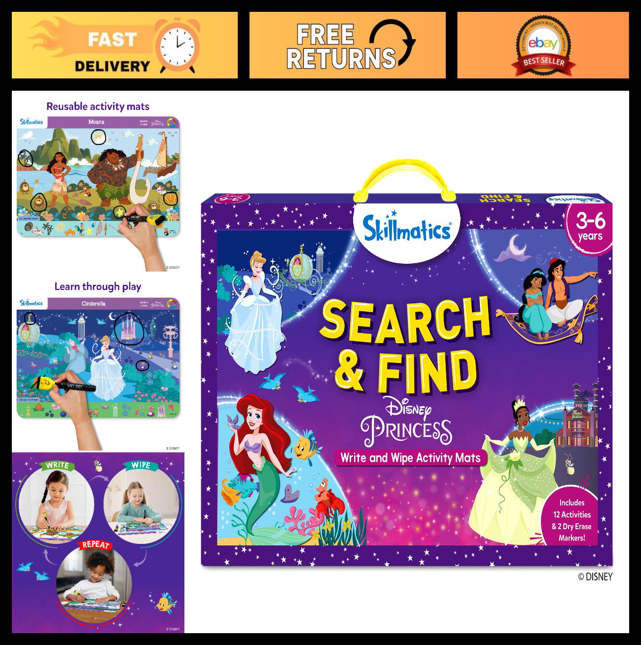 Disney Princess Search and Find Game – Reusable Educational Activity for Kids, S